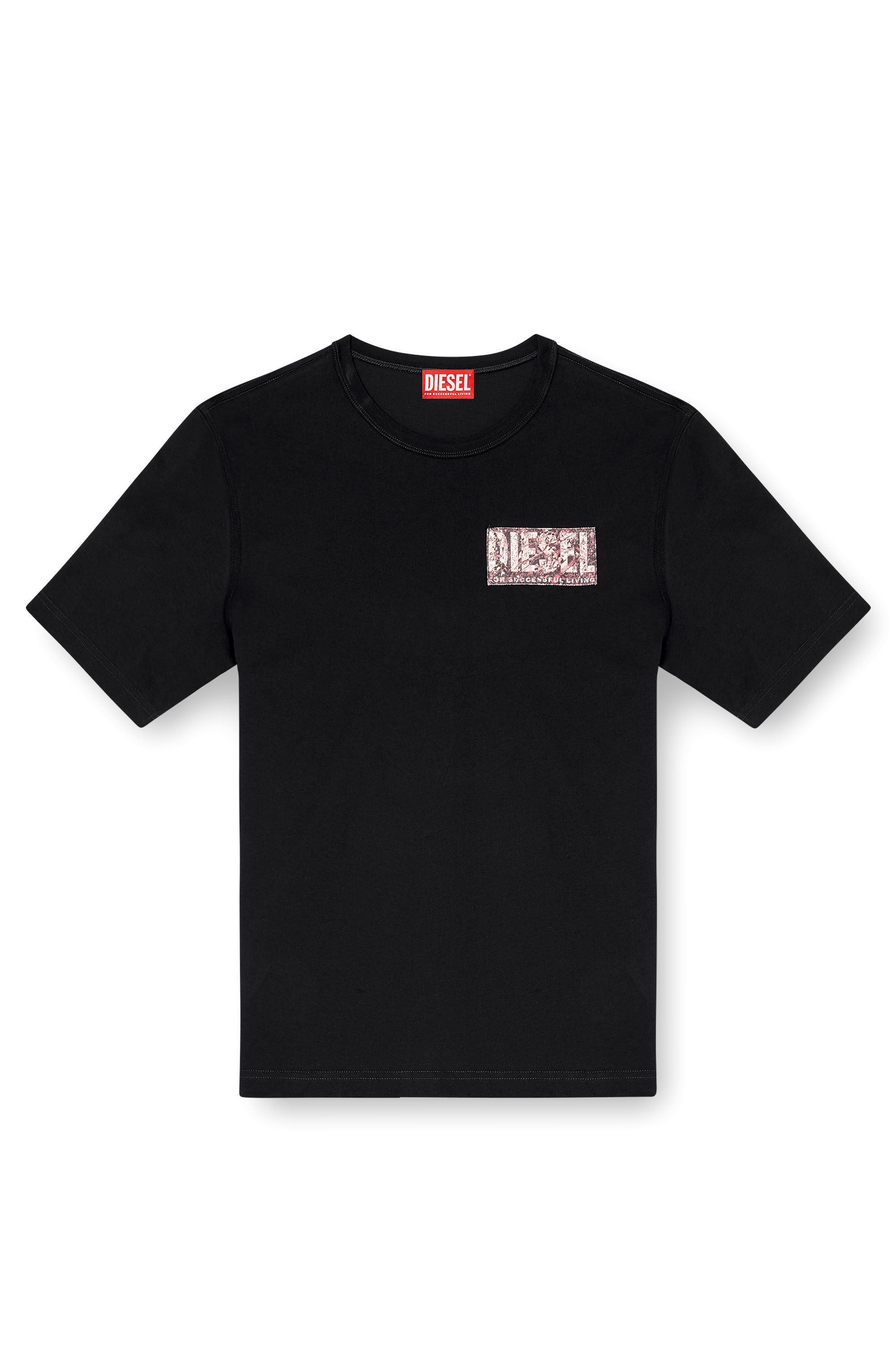 Men's T-shirt with gabardine patch logo | Black | Diesel US