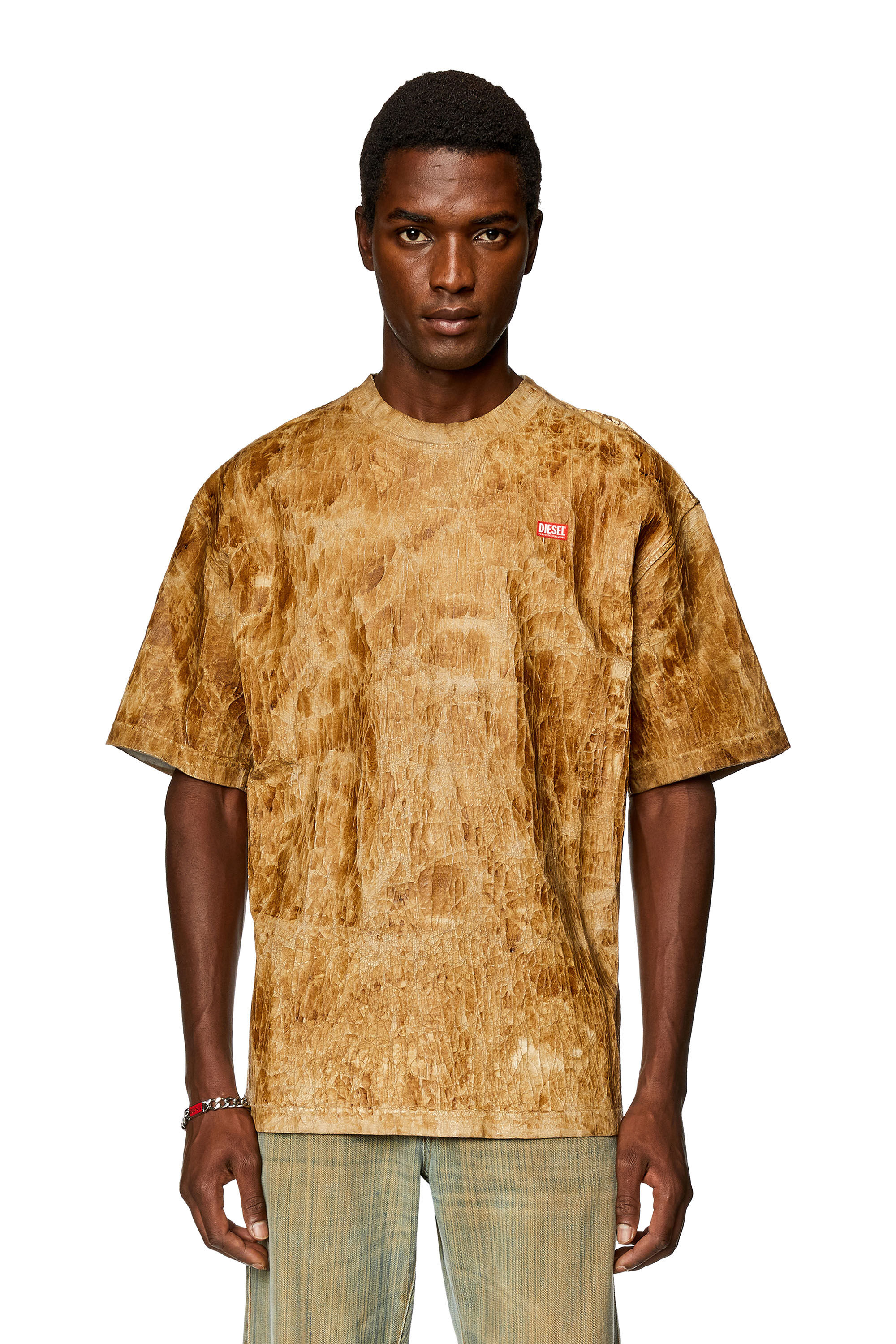 Diesel - T-MASSI, Male's Leather-effect cotton T-shirt in Light Brown - 3