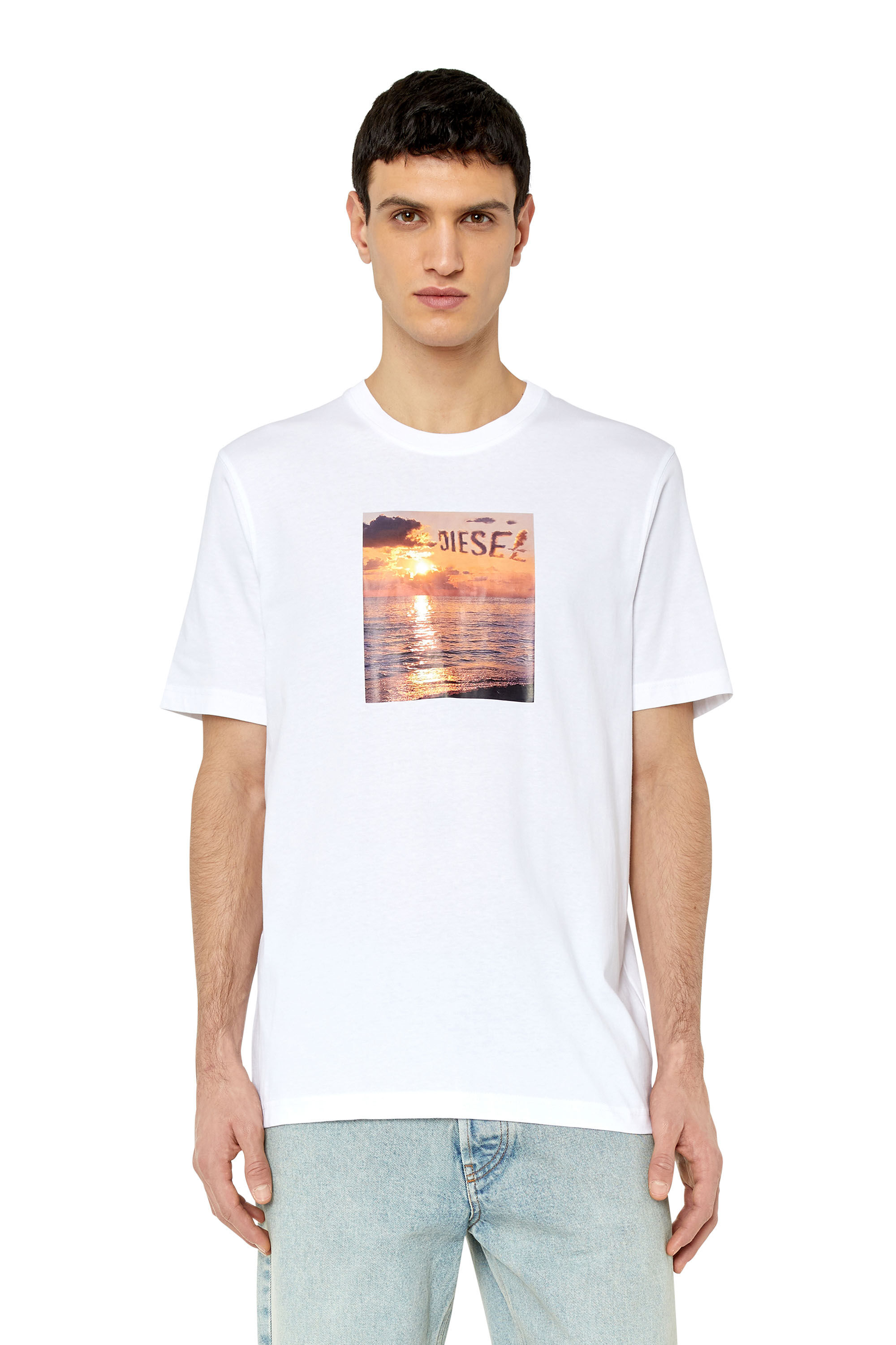 Diesel - T-JUST-G24, Male's T-shirt with Diesel sunset print in White - 2