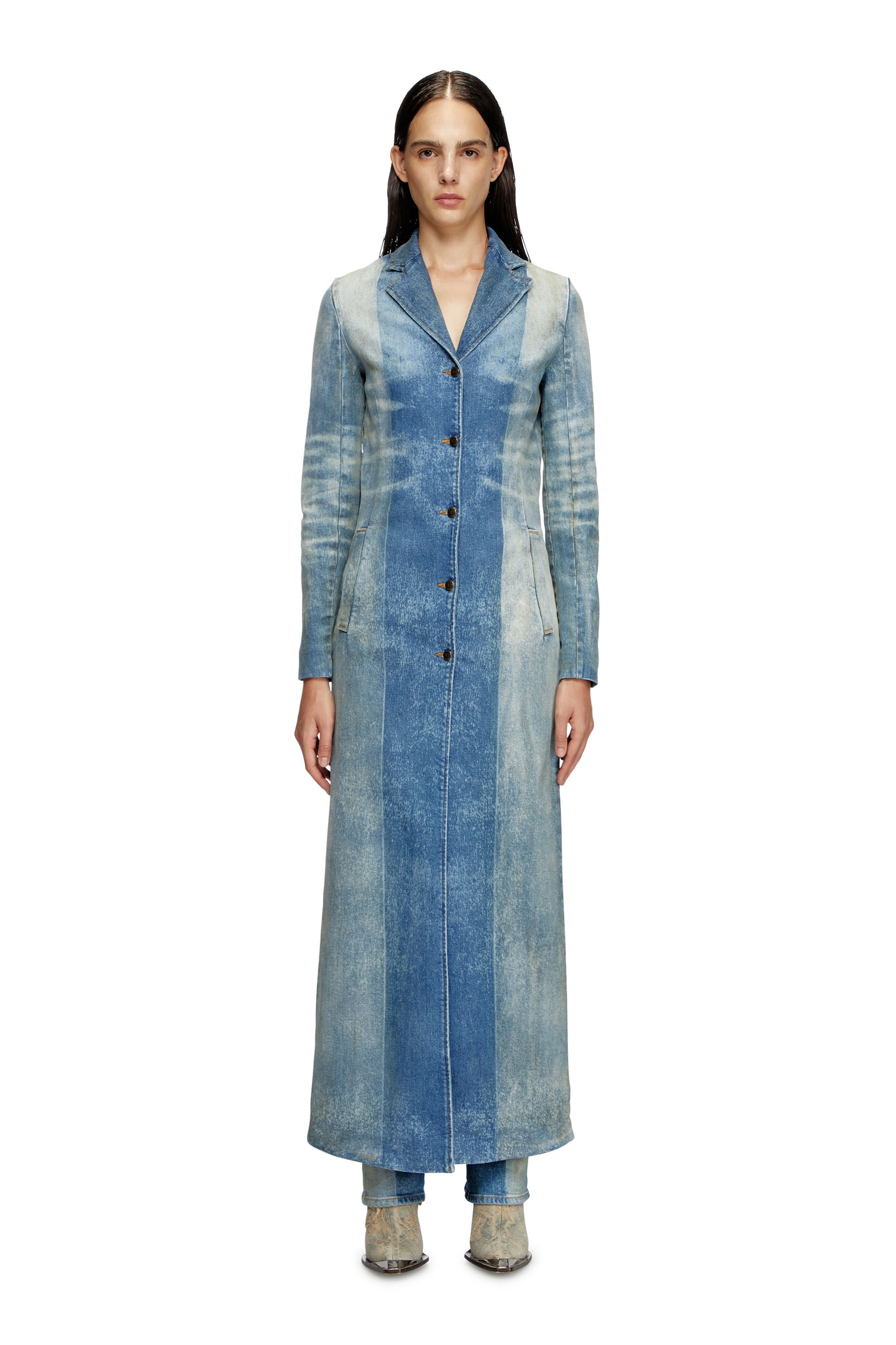 Diesel - DE-LAMOUR-FSF, Manteau en denim avec plis solarisés Femme in Bleu - 1