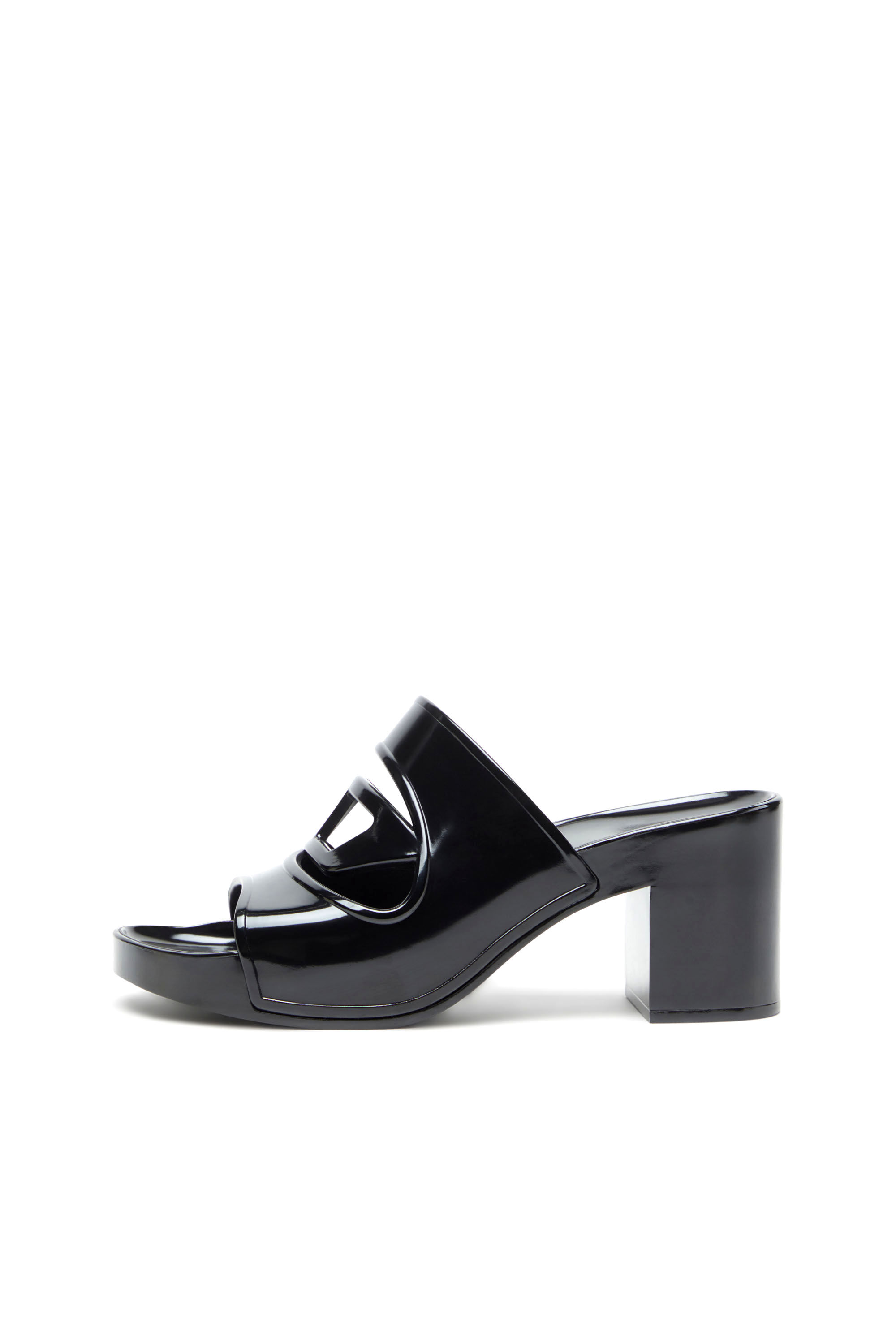 Women's Sa-Bonnie-Heeled rubber slides with cut-out logo | Black