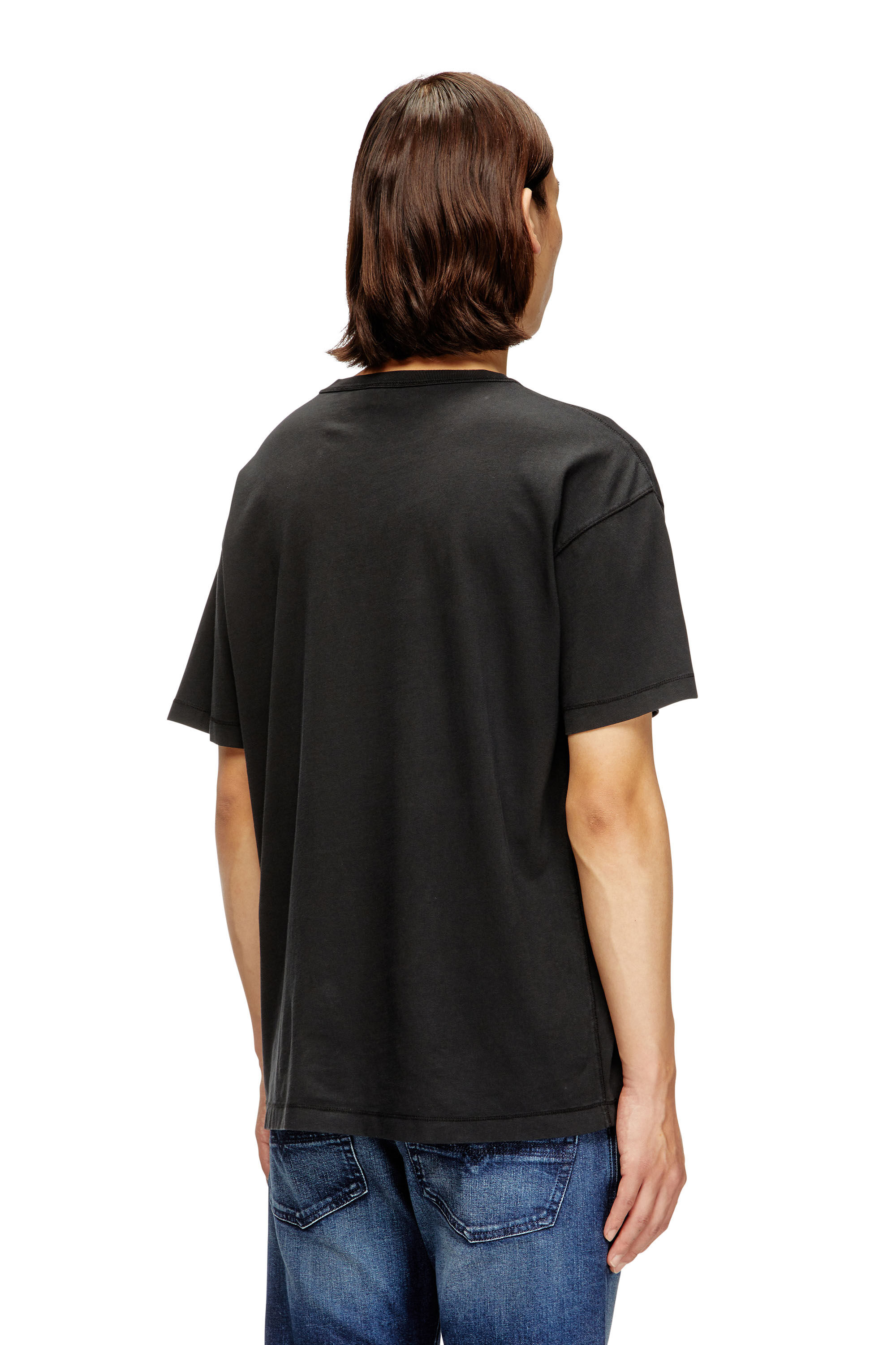 Men's Light cotton T-shirt with metallic Oval D logo | Black | Diesel