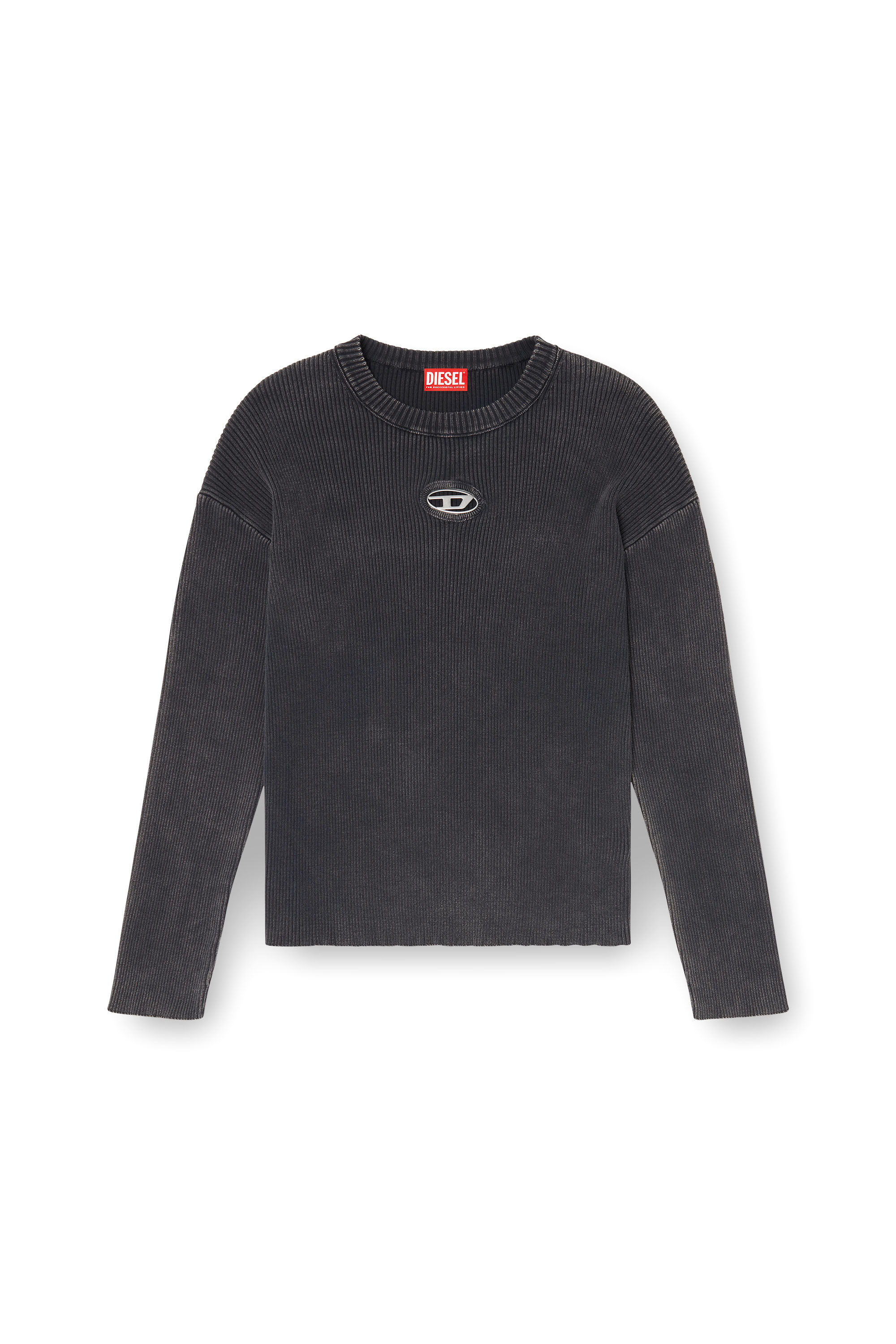 Men's Cut-out ribbed jumper with Oval D plaque | Grey | Diesel