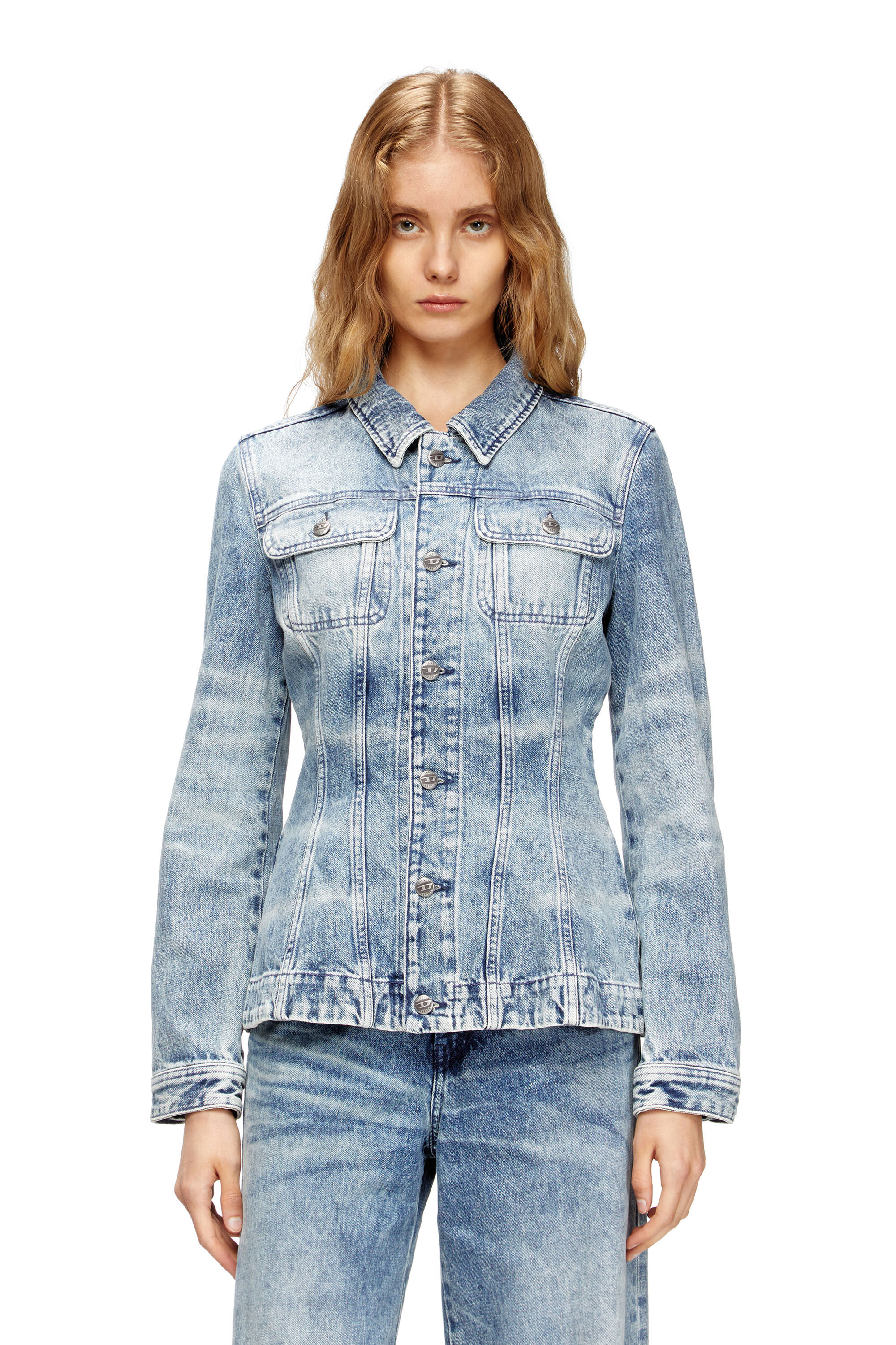 Diesel - DE-KATERIN-FSH, Female's Fitted jacket in lasered cotton-hemp denim in Light Blue - 3