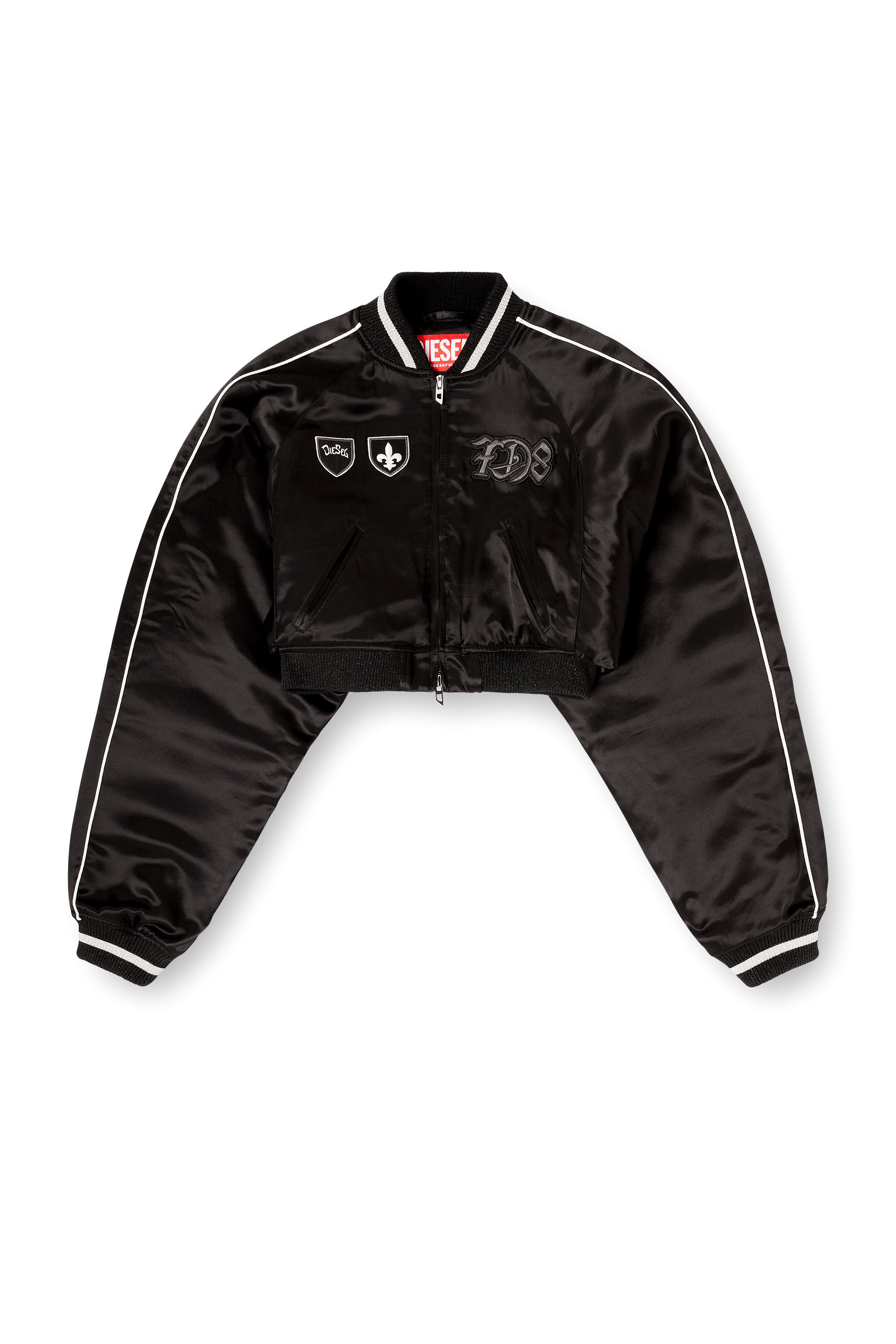 Women's Cropped satin souvenir jacket | Black | Diesel