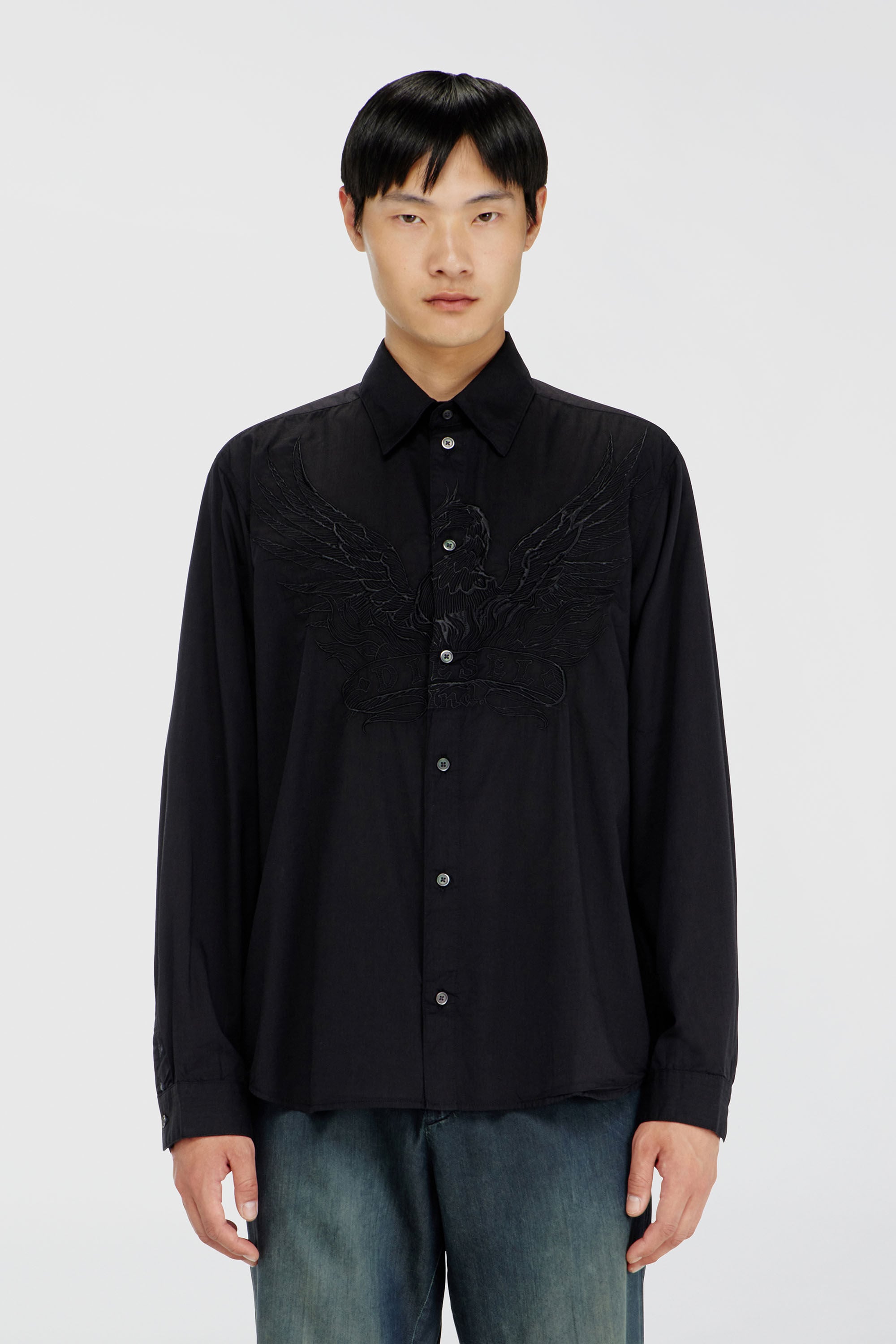 Diesel - S-SIMPLY-A-JMCK, Man's Cotton-cupro shirt with embroidered patch in Black - 3