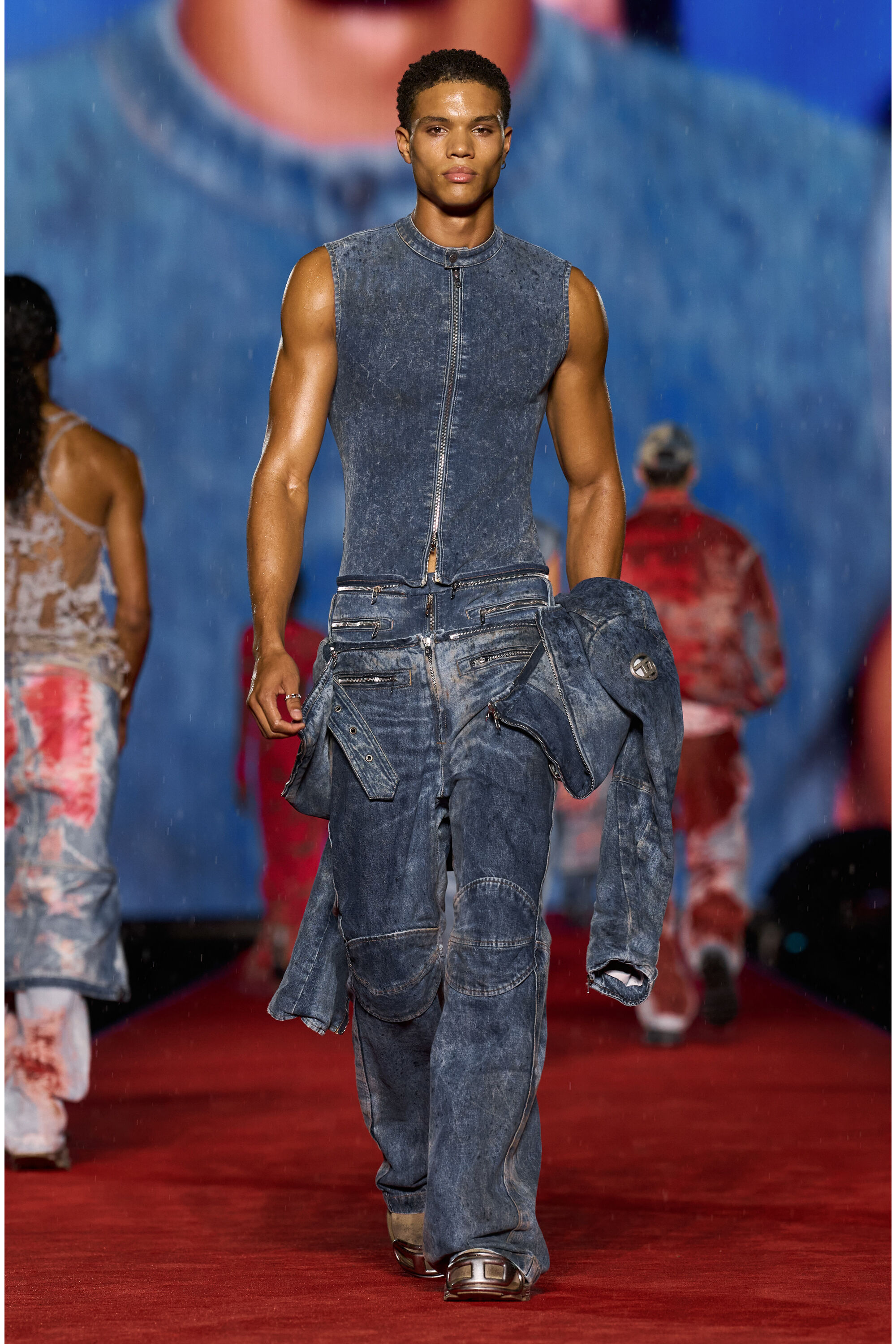 Diesel - D-NATA-FSE, Top en denim sans manches avec détails biker Homme in Bleu - 7