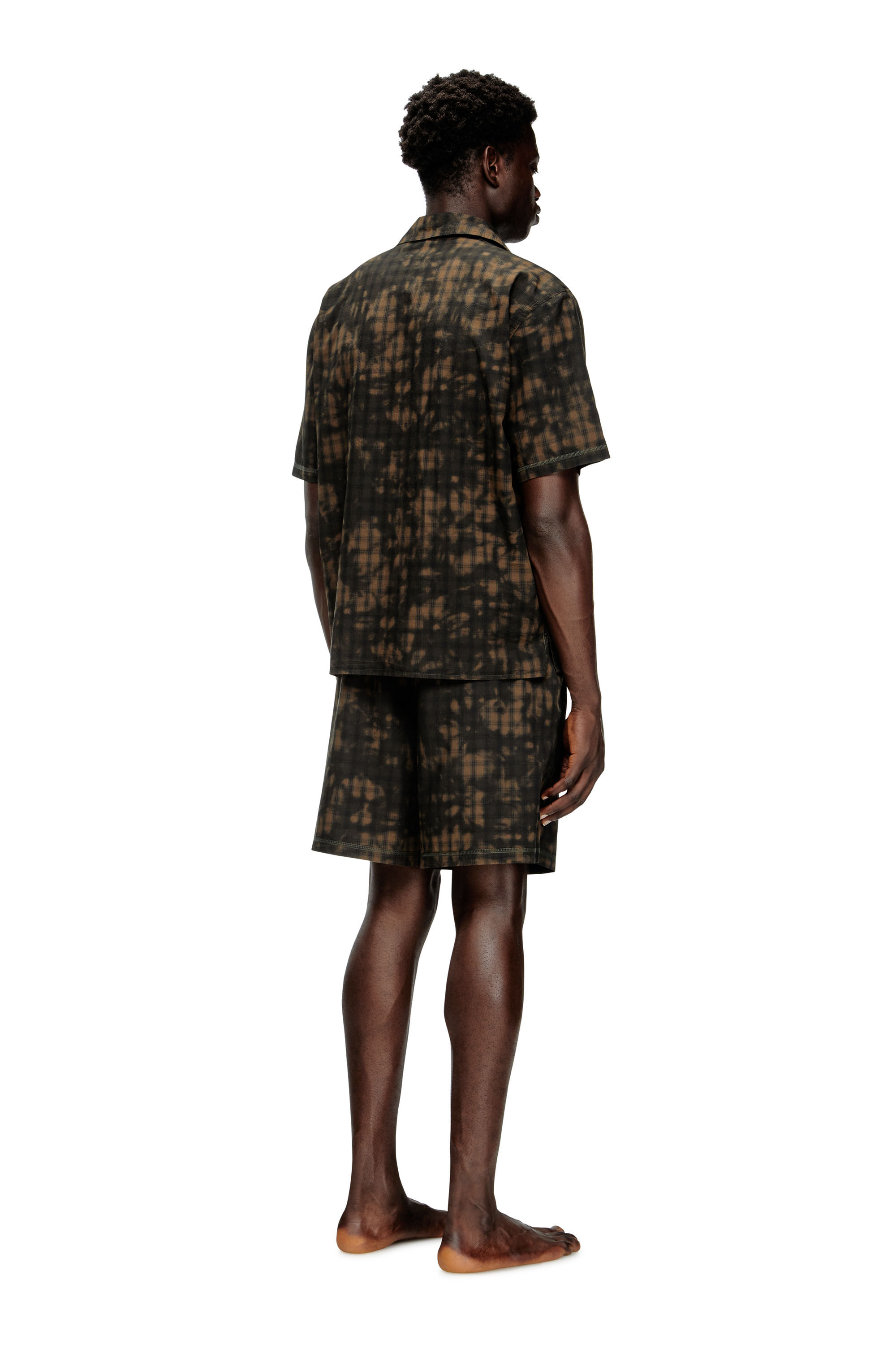 Diesel - SET-HORIEN-UTLT, Pyjama court en coton à carreaux imprimé nuageux Homme in Vert - 2
