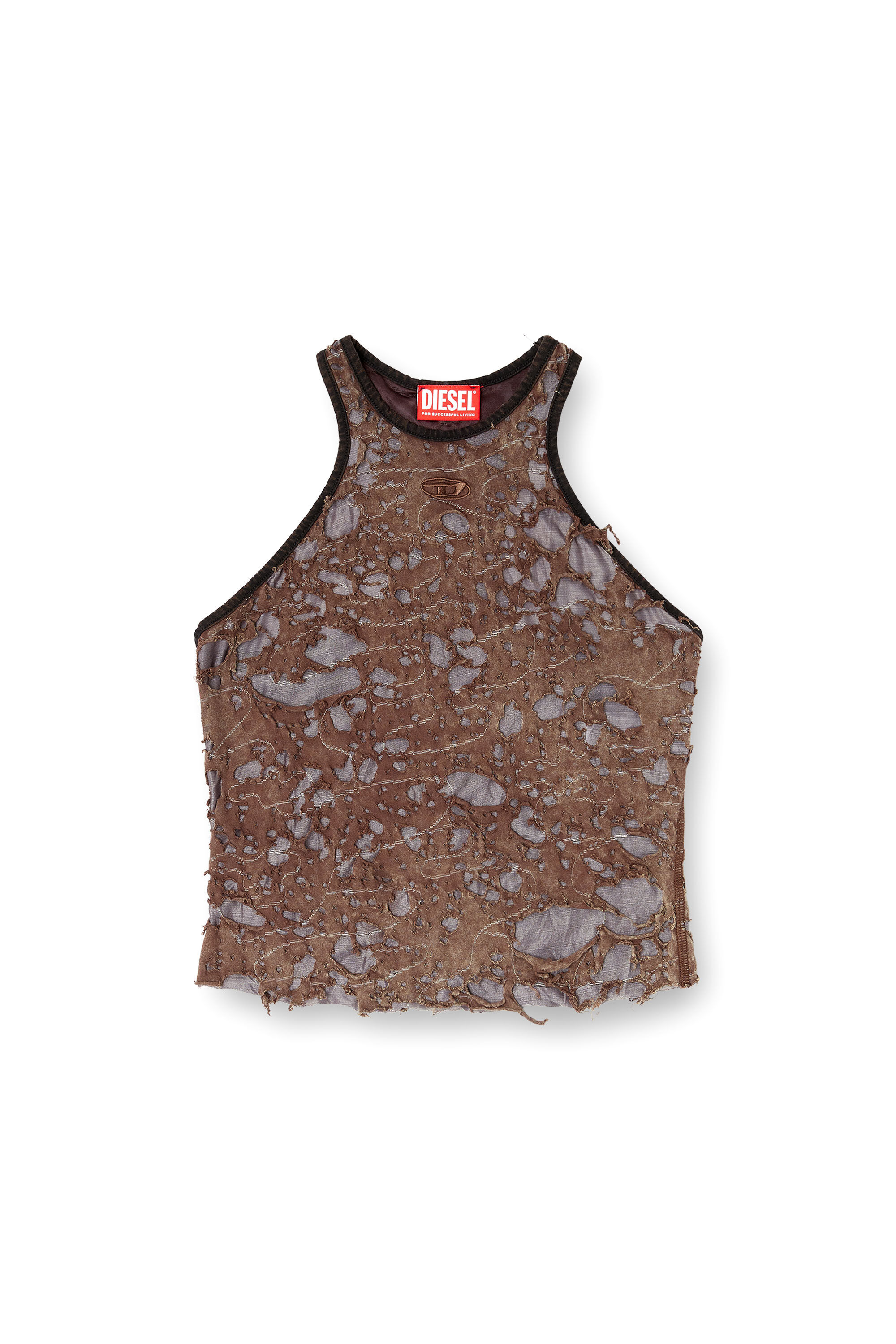 Diesel - T-ILM, Débardeur en jersey effet destroy Femme in Marron - 2