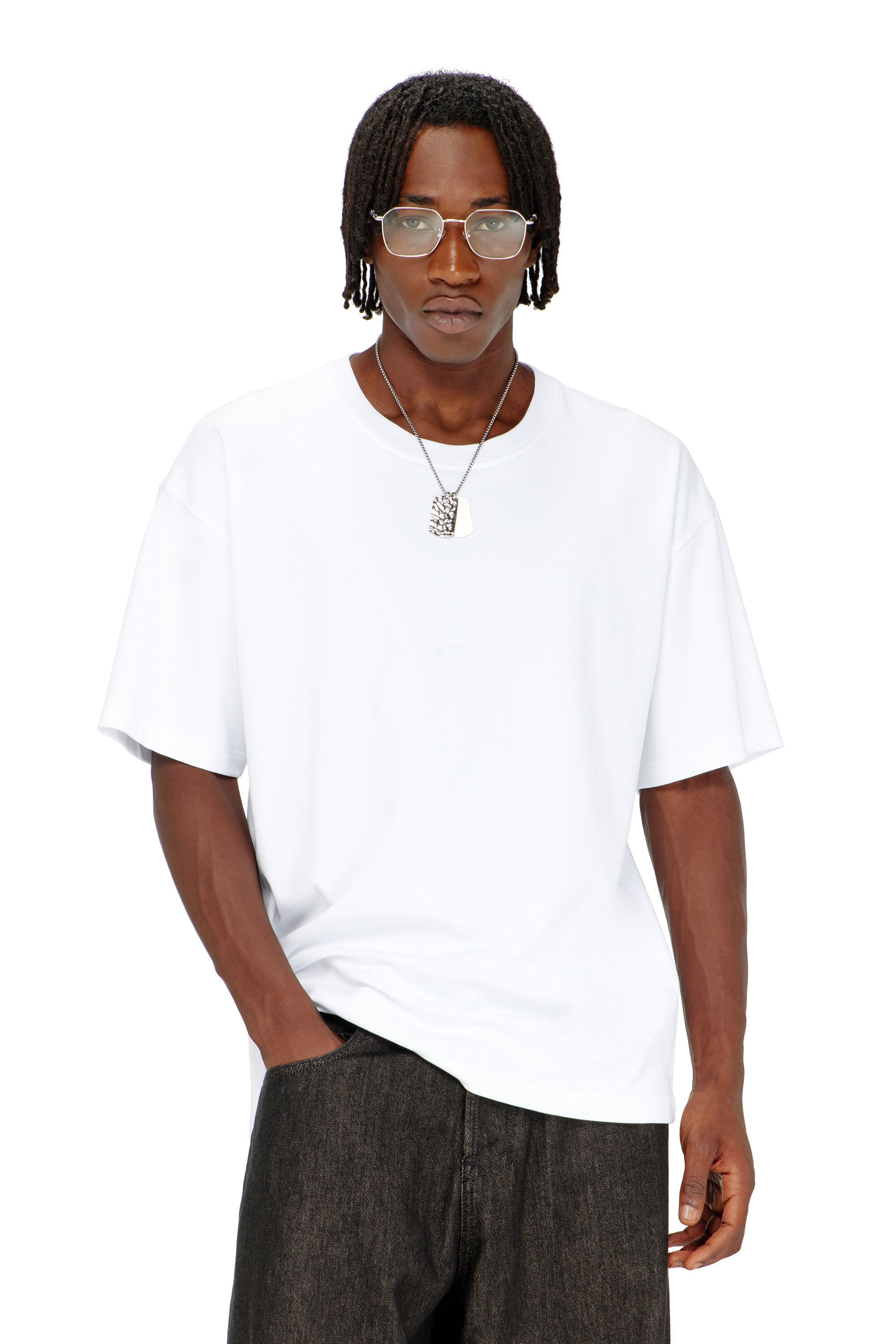 Diesel - T-BOXT-AA16, Man's Cotton-interlock T-shirt with logo embroidery in White - 3
