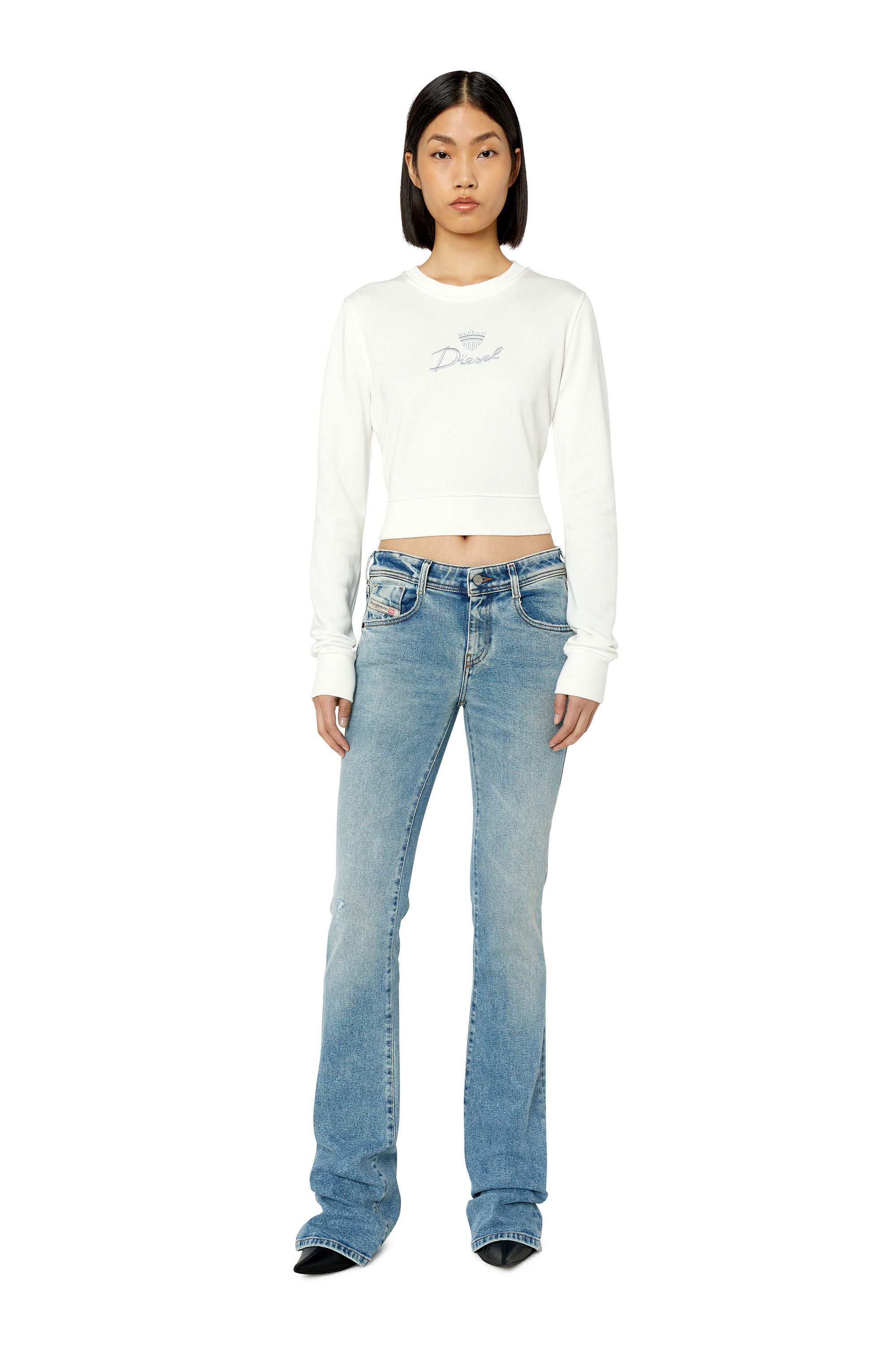 Diesel - F-SLIMMY-G3, Female's Sweatshirt with Diesel emblem embroidery in White - 1