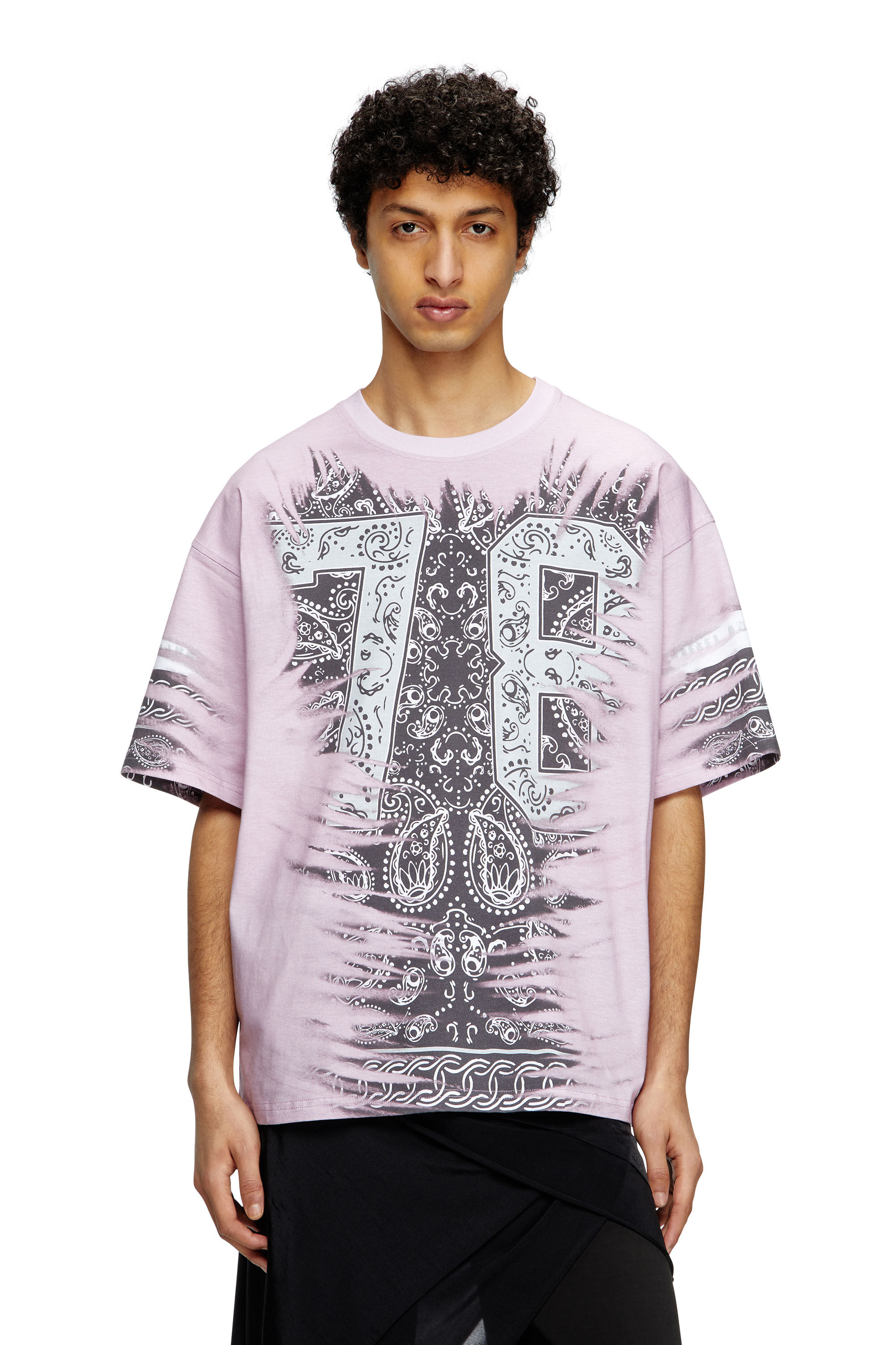 Men's T-shirt with 78 bandana print | Pink | Diesel