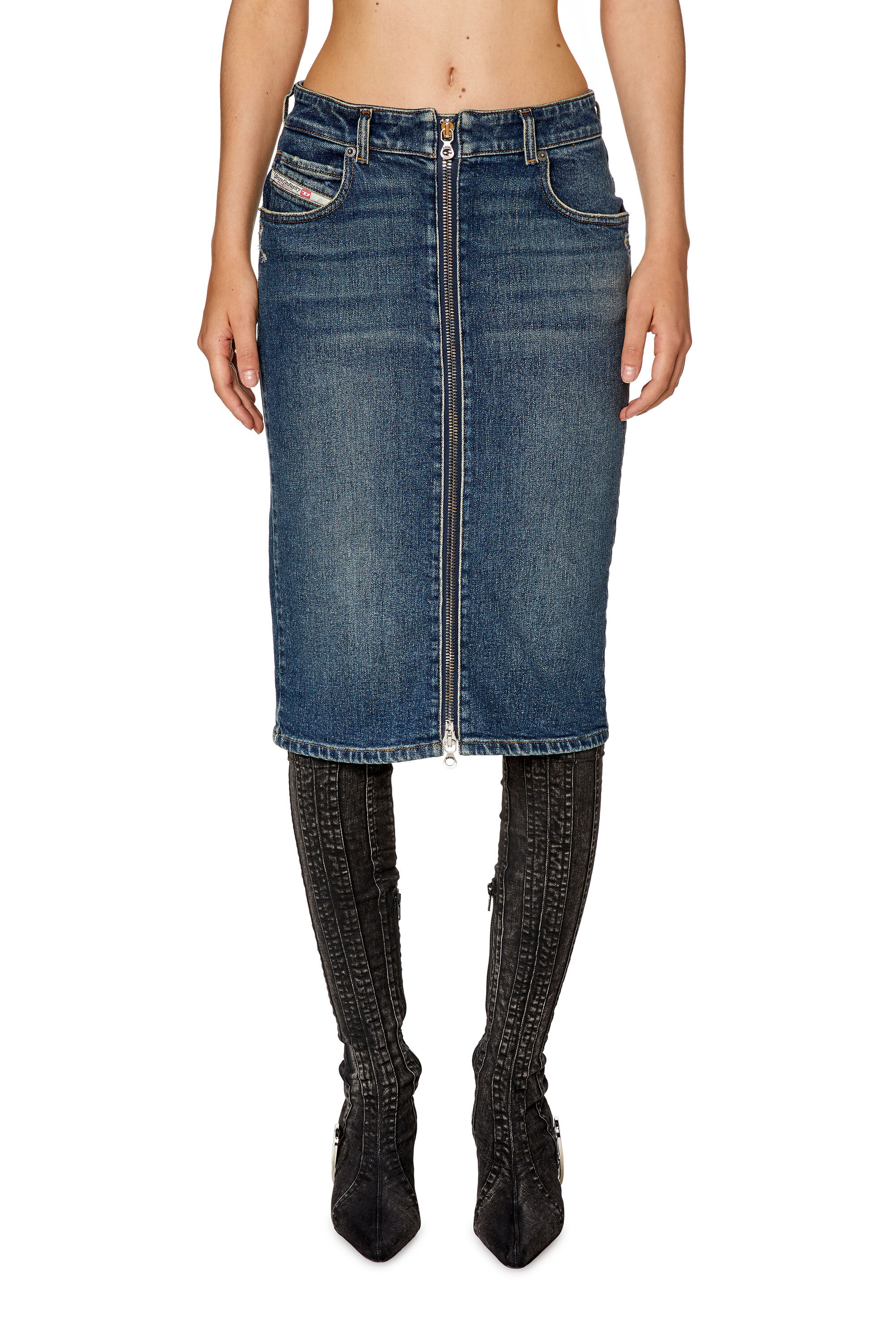 Diesel - DE-PENCIL-Z, Female's Pencil skirt in cotton and hemp denim in Dark Blue - 3