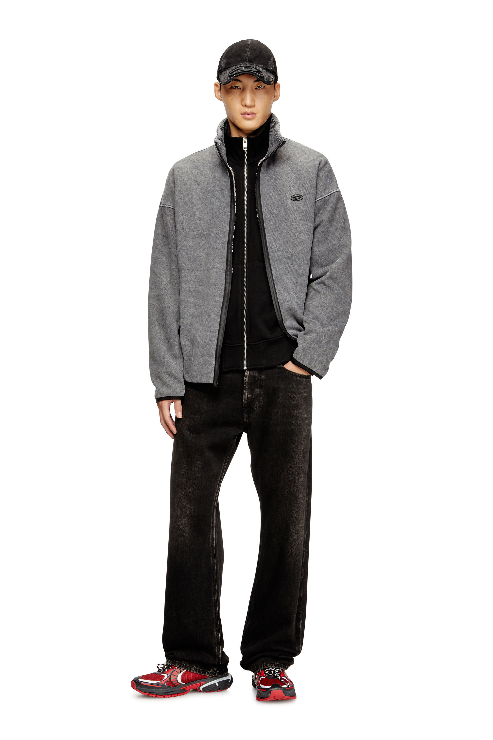 Diesel - S-BATY-NEW, Male's Zip-up sweatshirt with inner lining in Grey - 1