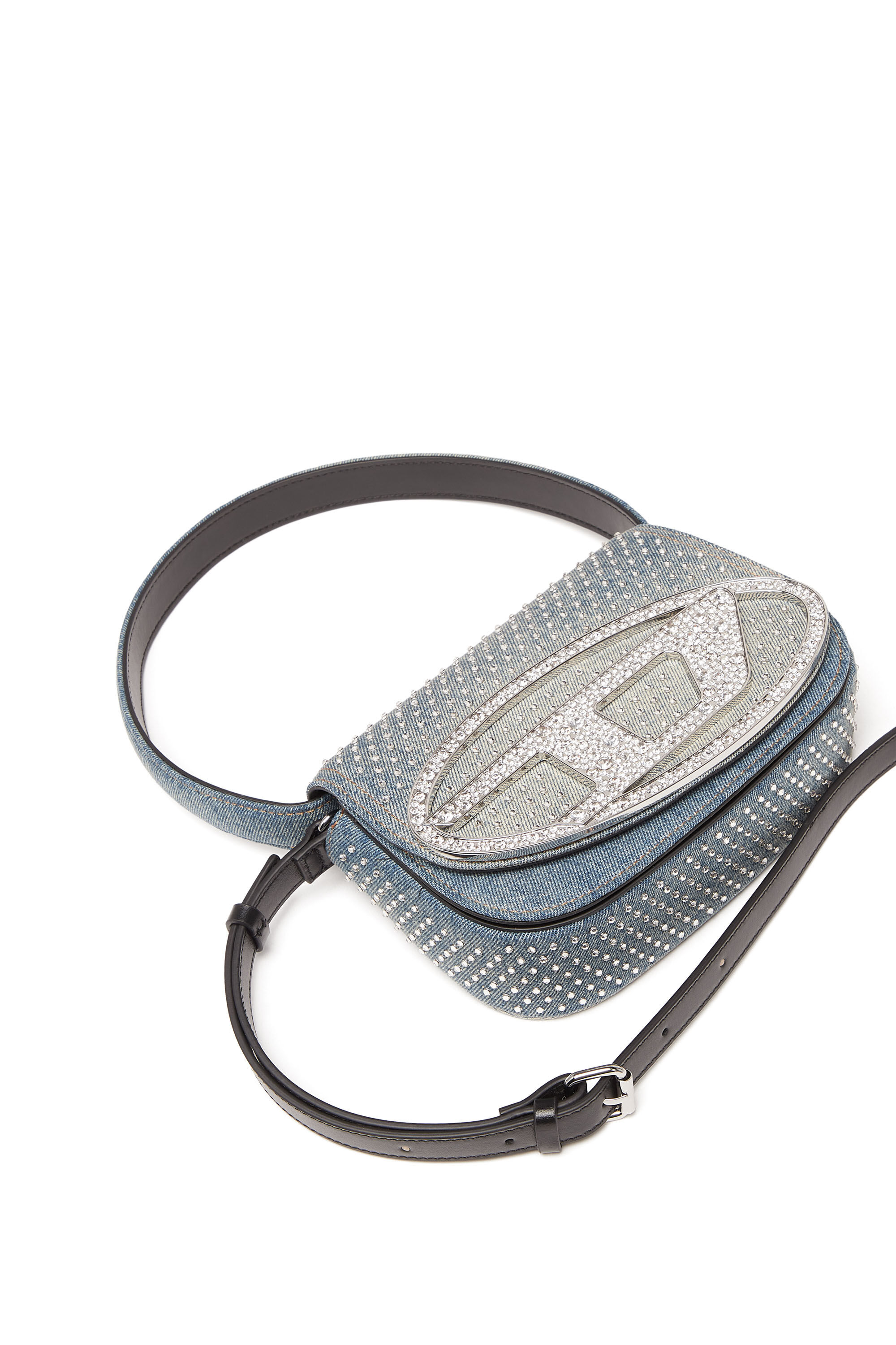 Diesel - 1DR, Female's 1DR - Iconic shoulder bag in denim and crystals in Light Blue - 5