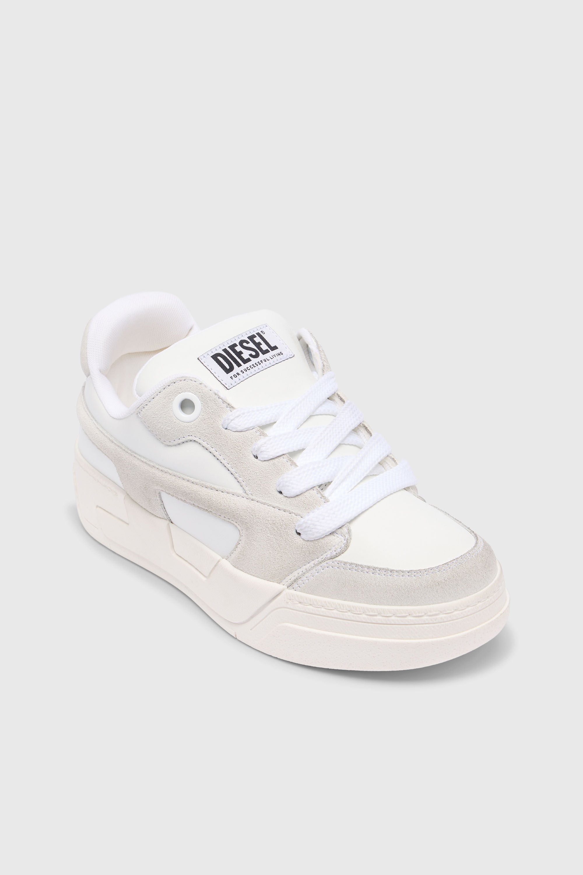 Women's D-Ollie-Distressed sneakers in leather and suede | White