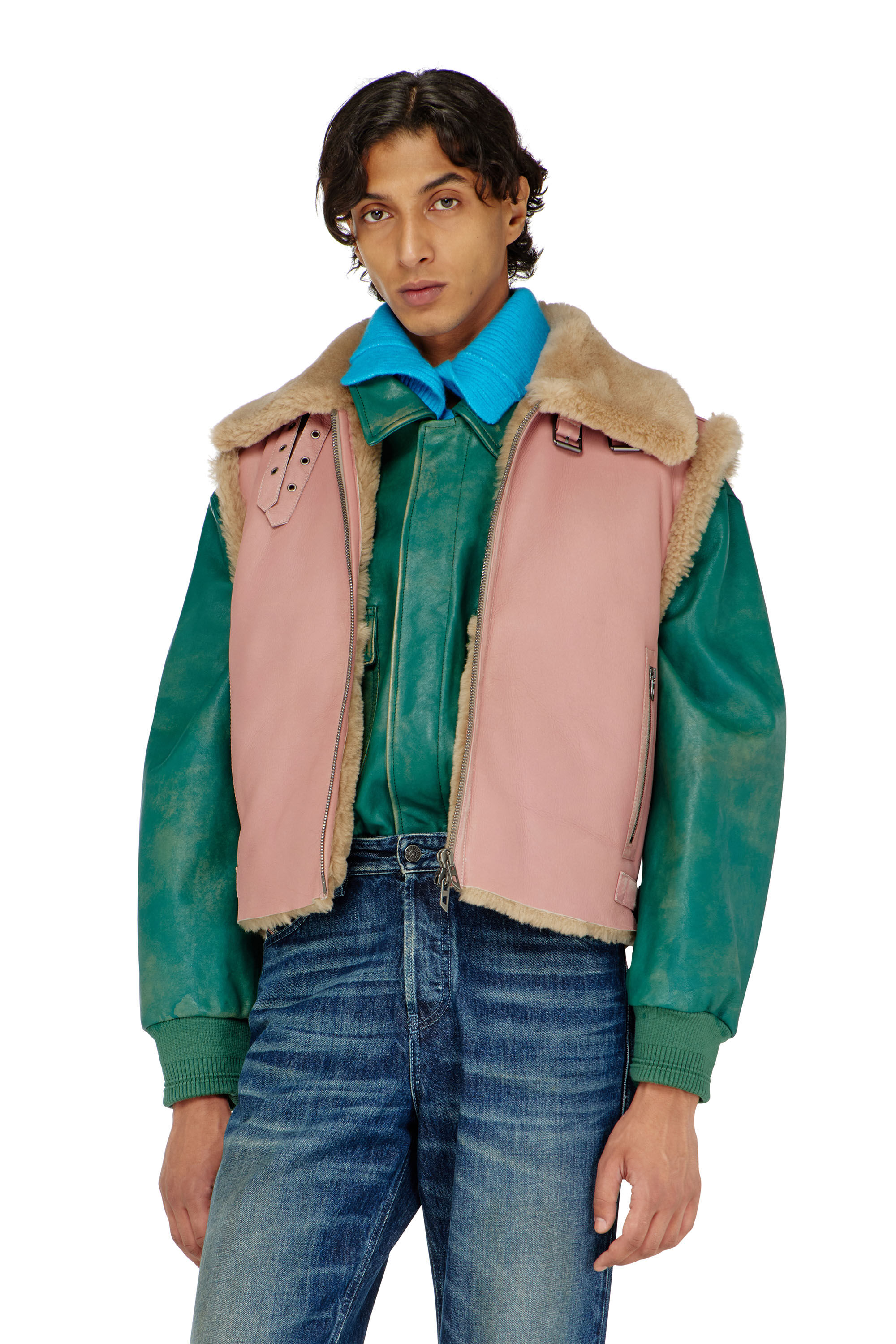Diesel - L-HONT, Male's Shearling leather vest in Pink - 3