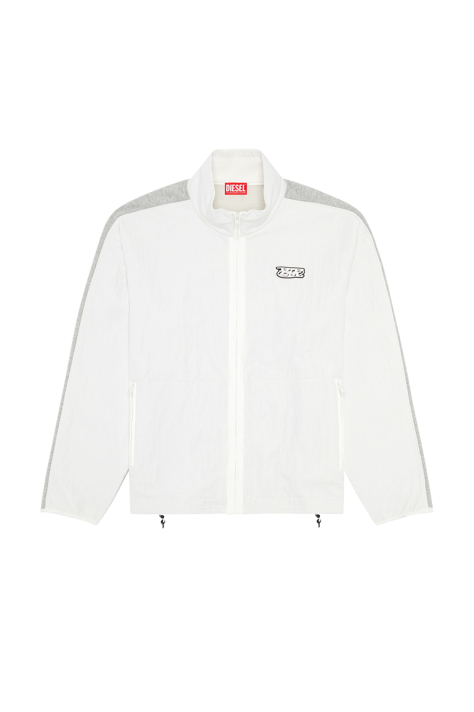 Diesel - S-BERTO-ZIP, Man's Track jacket in jersey and nylon in Grey/White - 2