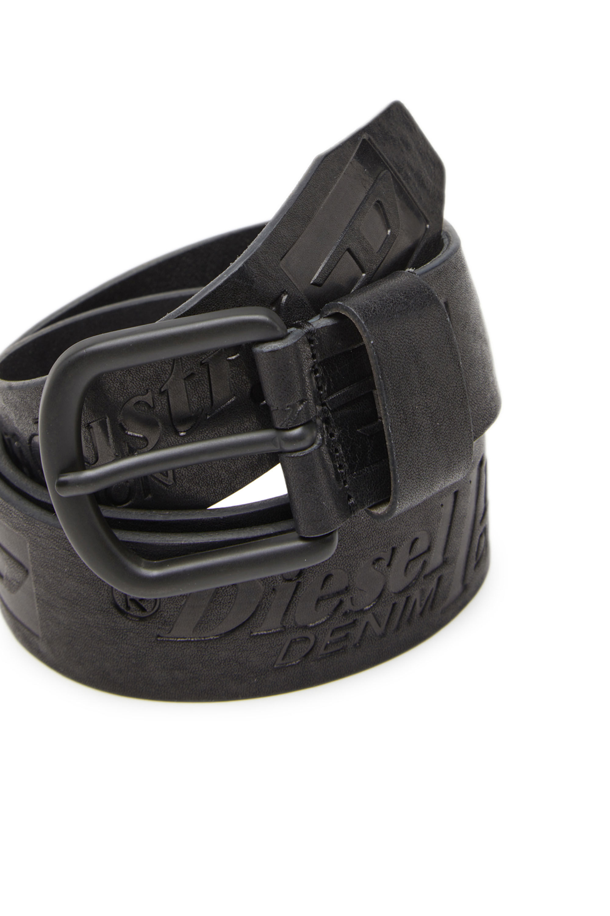 Diesel - B-ARCHIVE, Male's Leather belt with debossed logos in Black - 3