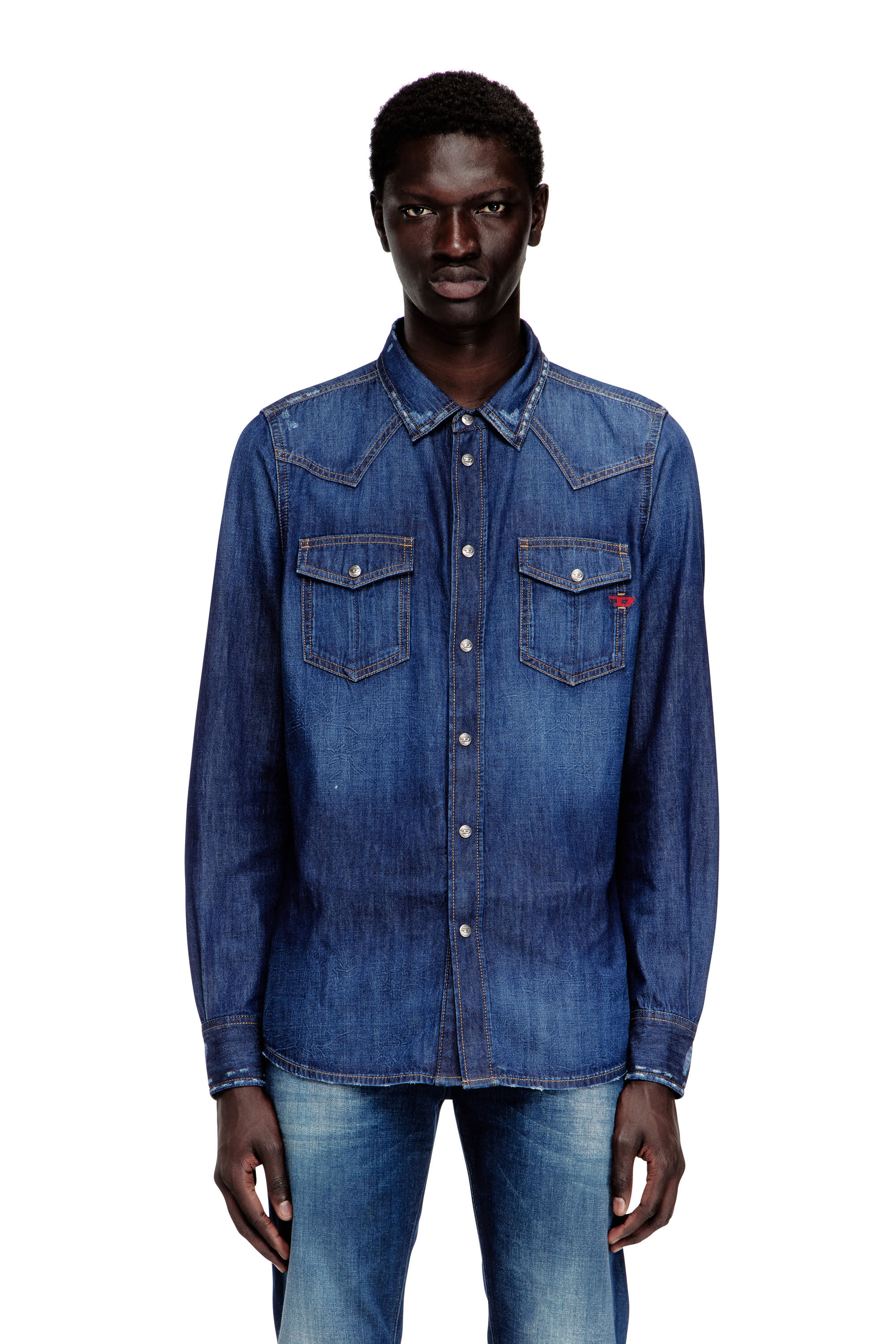 Men's Denim shirt with patch pockets | Blue | Diesel