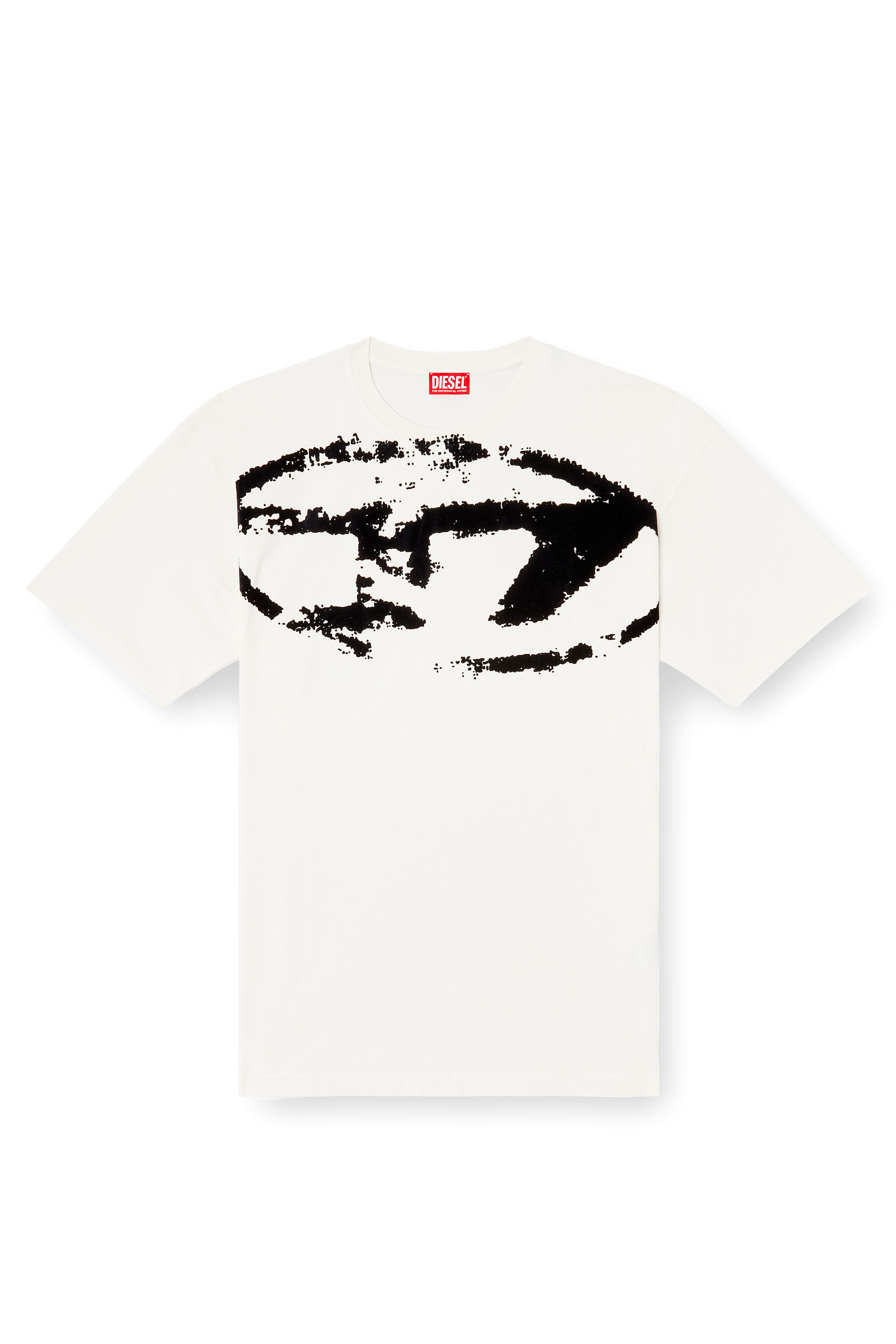 Men's T-shirt with distressed flocked logo | White | Diesel