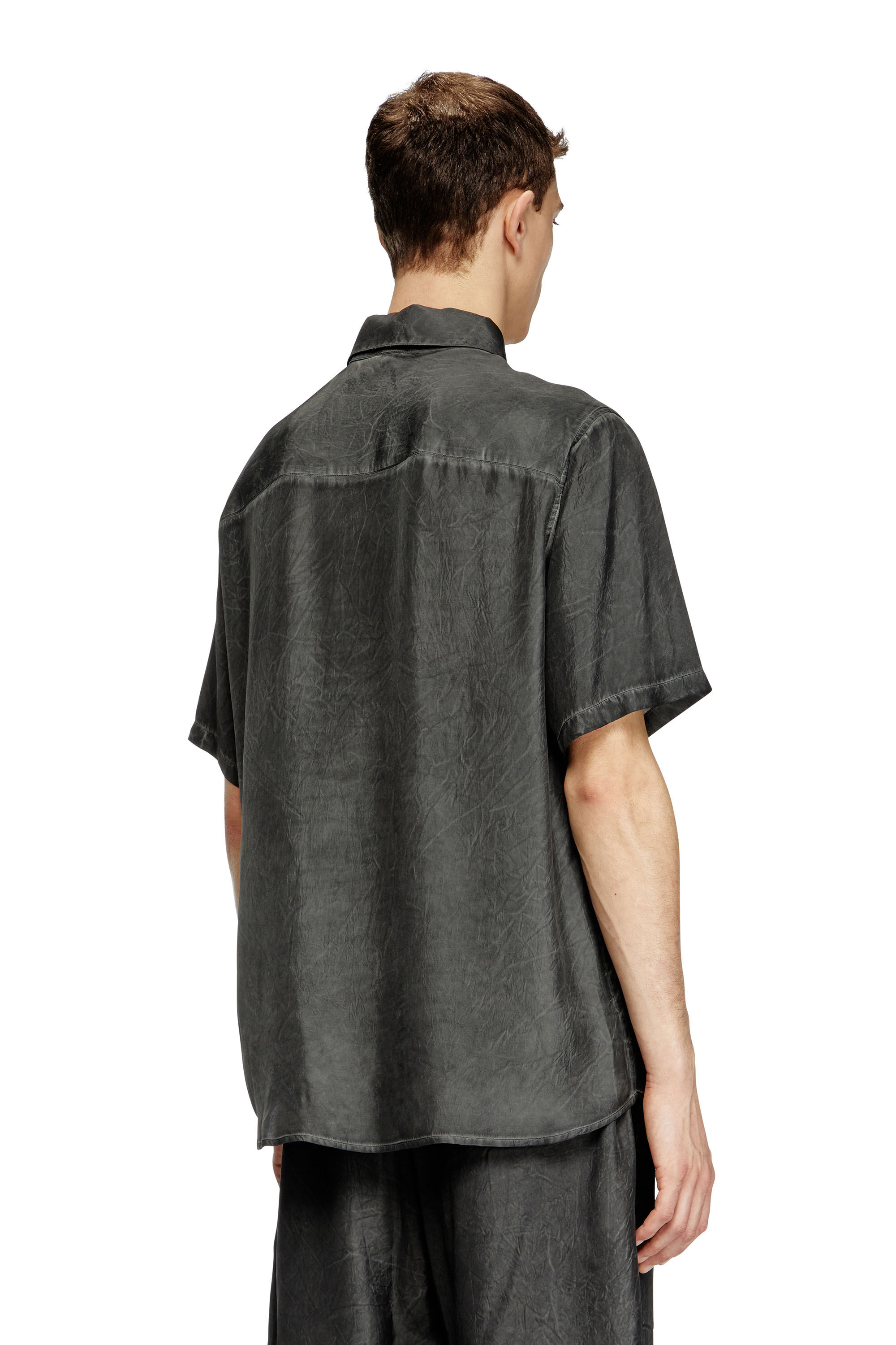 Women's Crinkled short-sleeve shirt with logo collar | Black