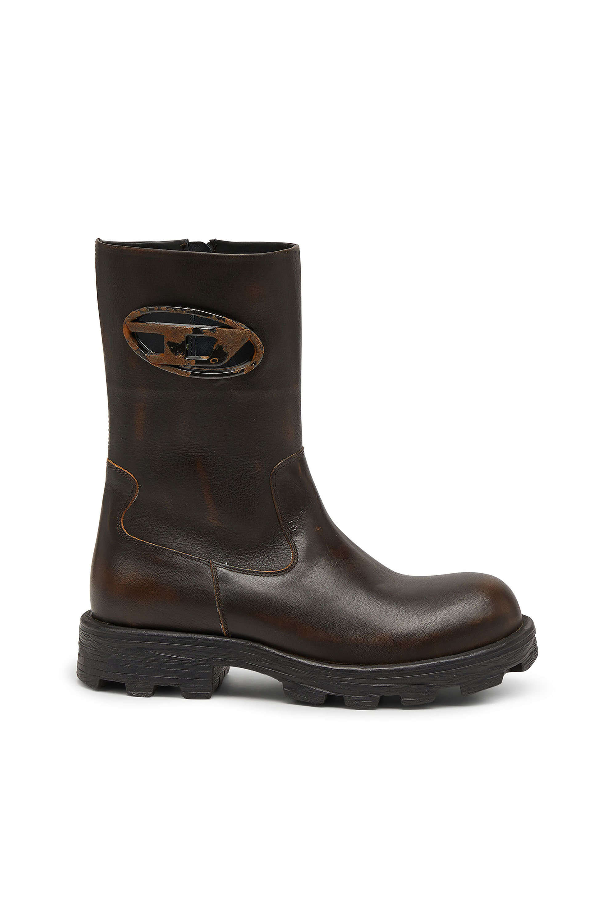 新品未使用　DIESEL　D-HAMMER　レディースレザーエンジニアブーツ Women's D-Hammer-Cut-out leather boots with oxidised hardware