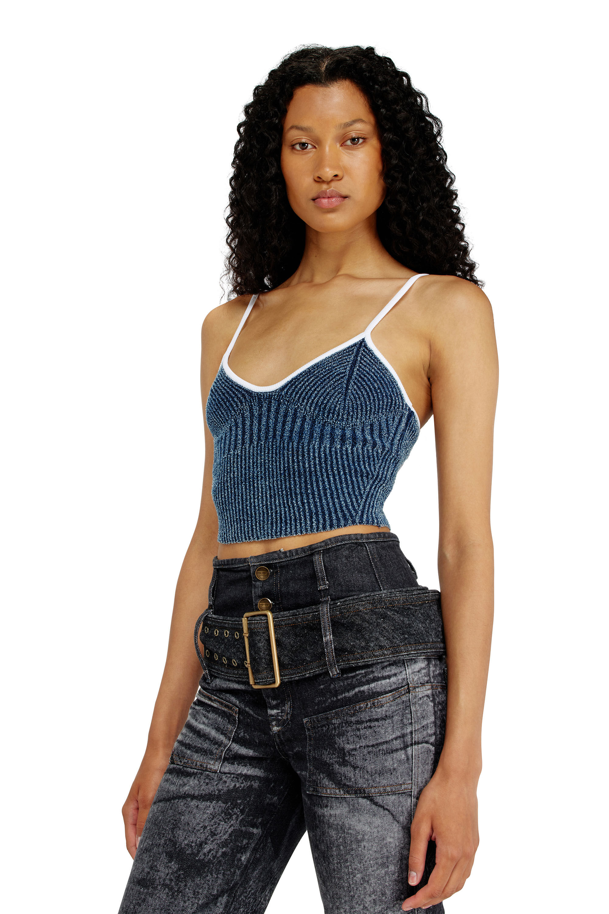 【diesel】AW23 T-Mercury トップス Women's Crop top in indigo bouclé ribbed knit | Multicolor | Diesel