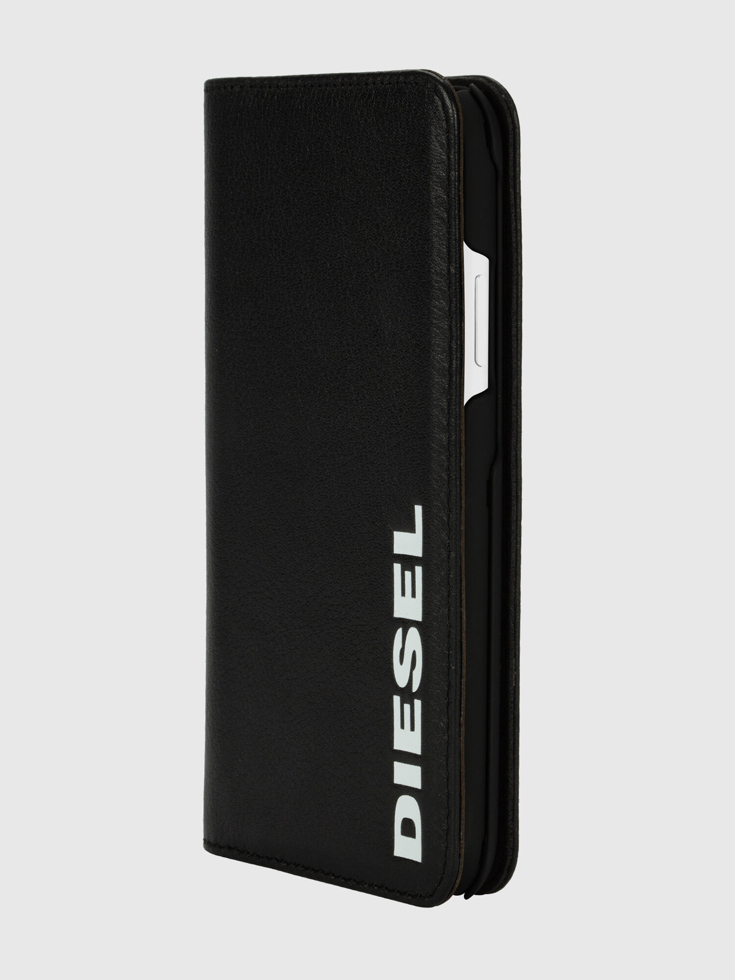 Diesel - DIESEL 2-IN-1 FOLIO CASE FOR IPHONE XR, Unisex's Black leather white vertical logo case, iPhone XR in Black/White - 3