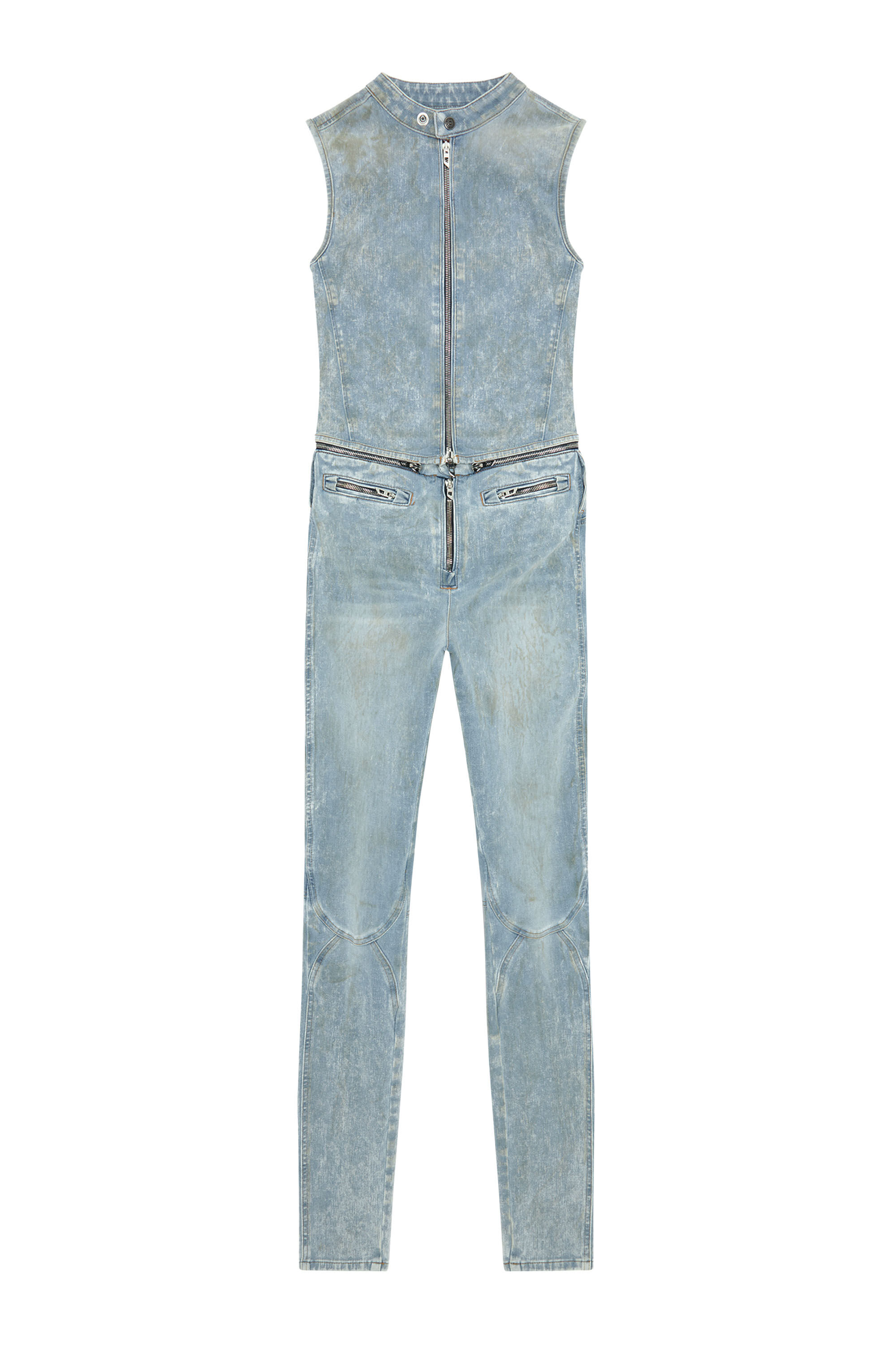 Diesel - DE-NATAISLA-FSE, Woman's Second-skin transformable denim jumpsuit in Light Blue - 2