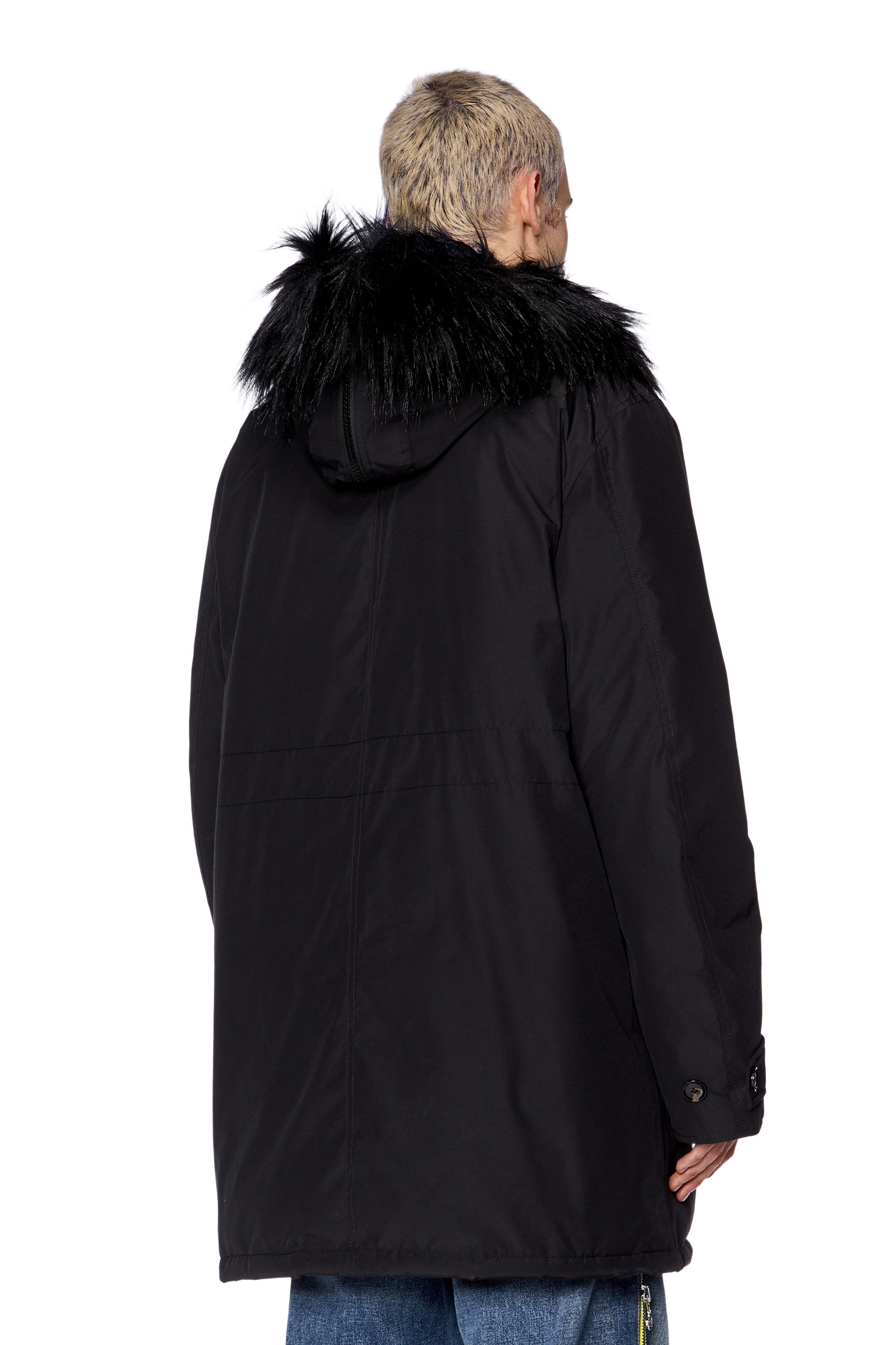 Diesel - W-JORGY, Male's Padded parka with fluffy trim at hood in Black - 4