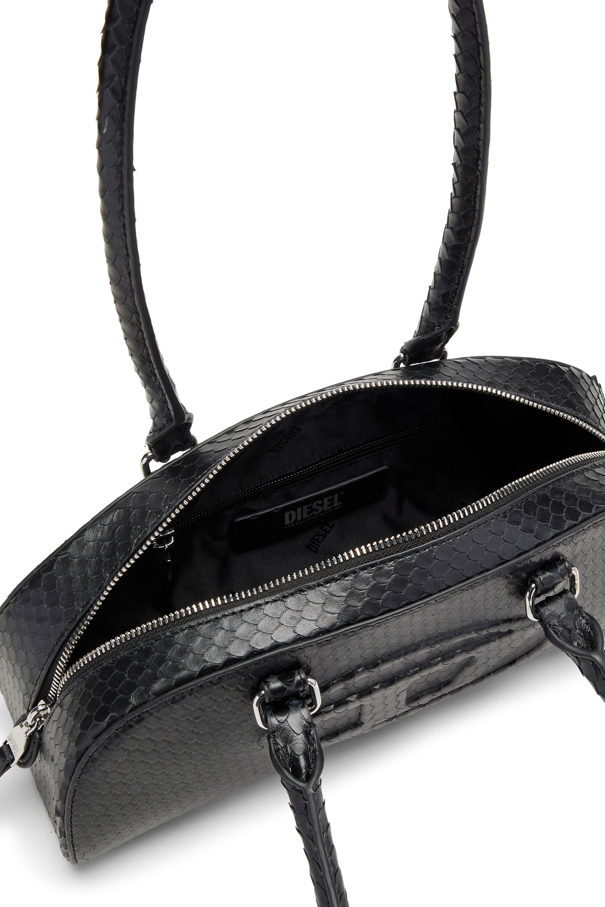 Diesel - 1DR DOME SHOULDER EW, 1DR Dome-Sac bowling allong&eacute; en cuir textur&eacute; Femme in Noir - 5