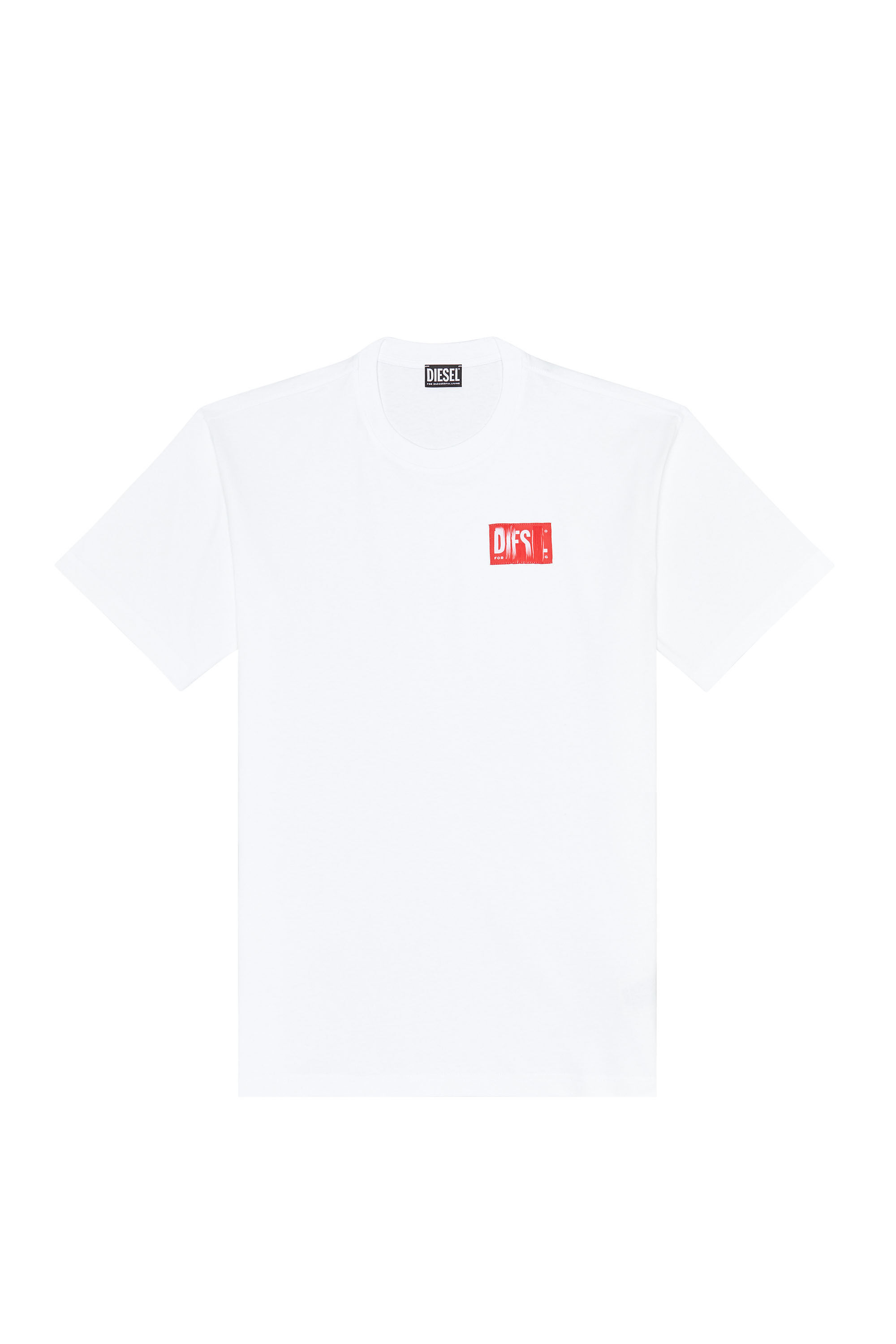 Diesel - T-NLABEL, T-shirt avec empiècement à logo effiloché Homme in Blanc - 2