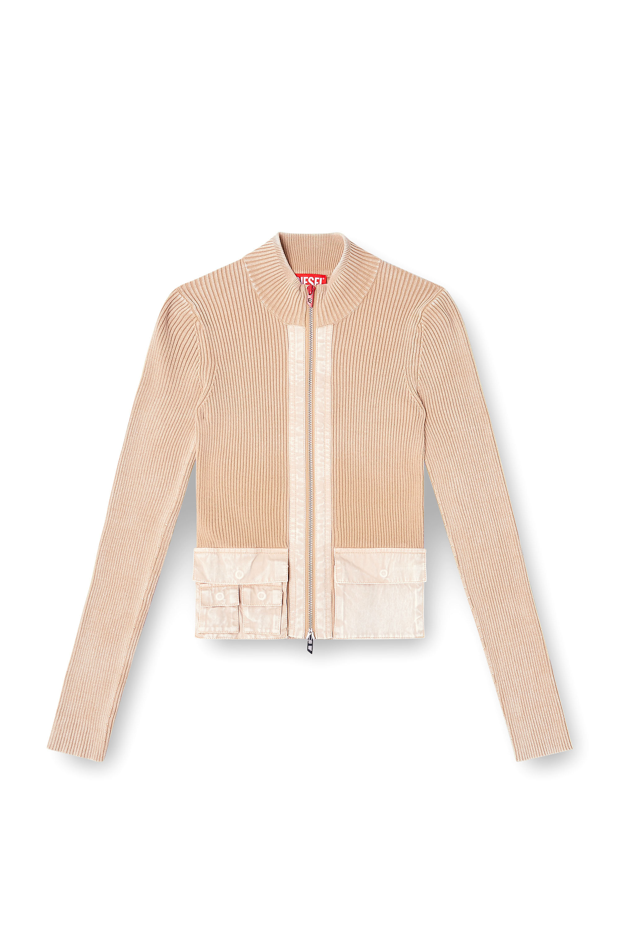 Women's Zip-up cardigan with denim cargo pockets | Beige | Diesel