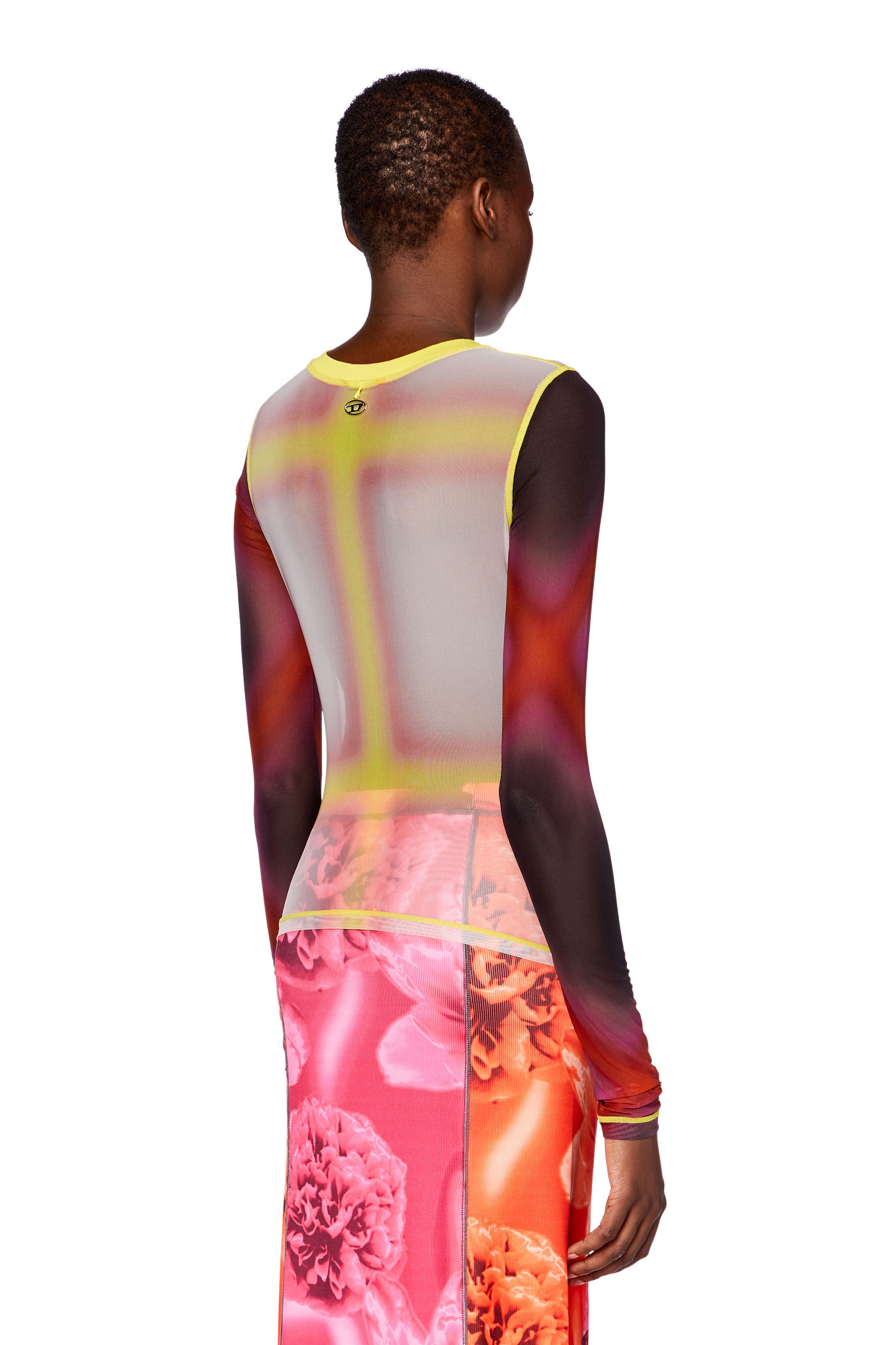 Diesel - T-SIELITO-L1, Female's Slim-fit mesh top with flower print in Red/Pink - 4