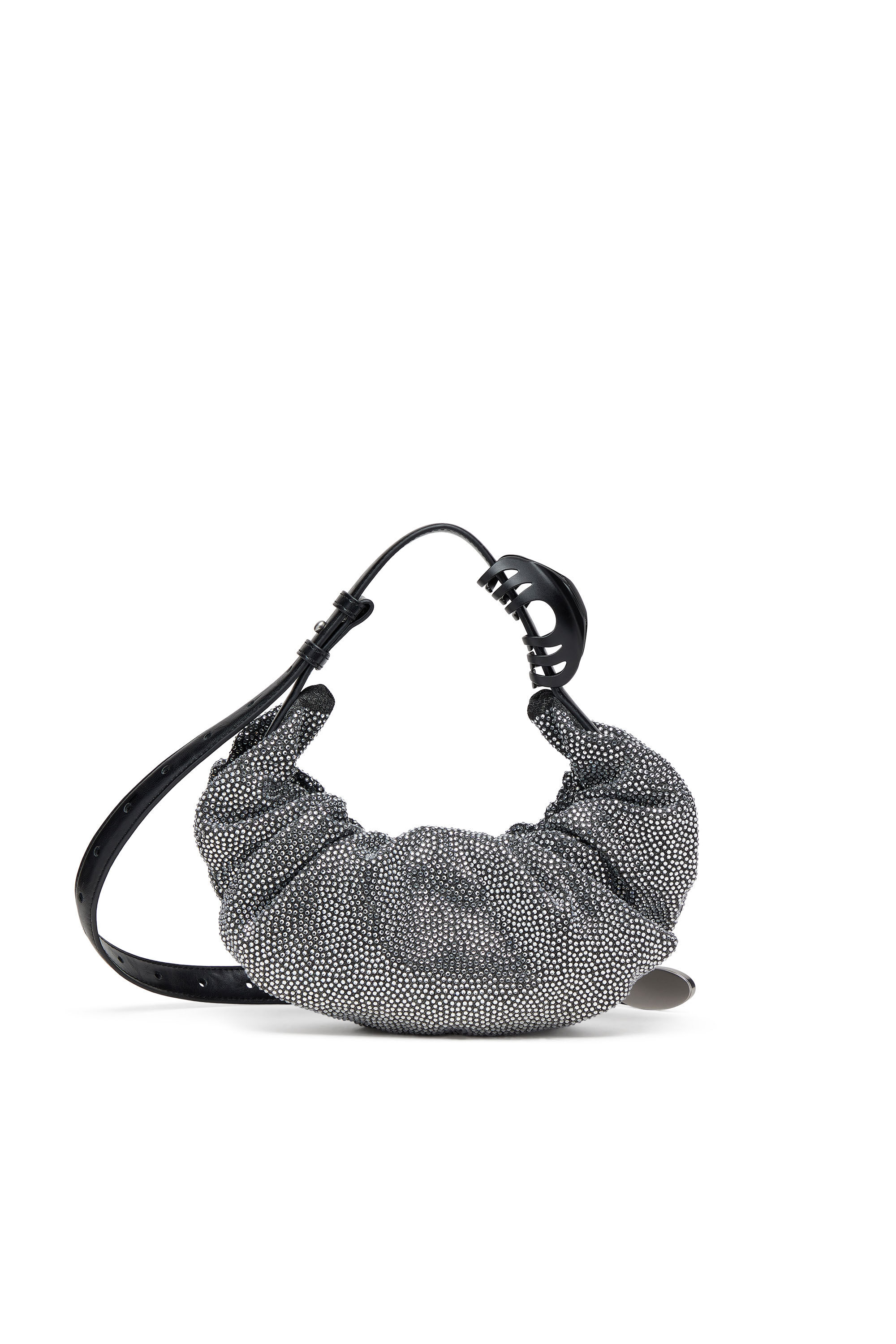Diesel - GRAB-D HOBO S, Petit sac hobo froissé en denim à cristaux Femme in Noir - 2