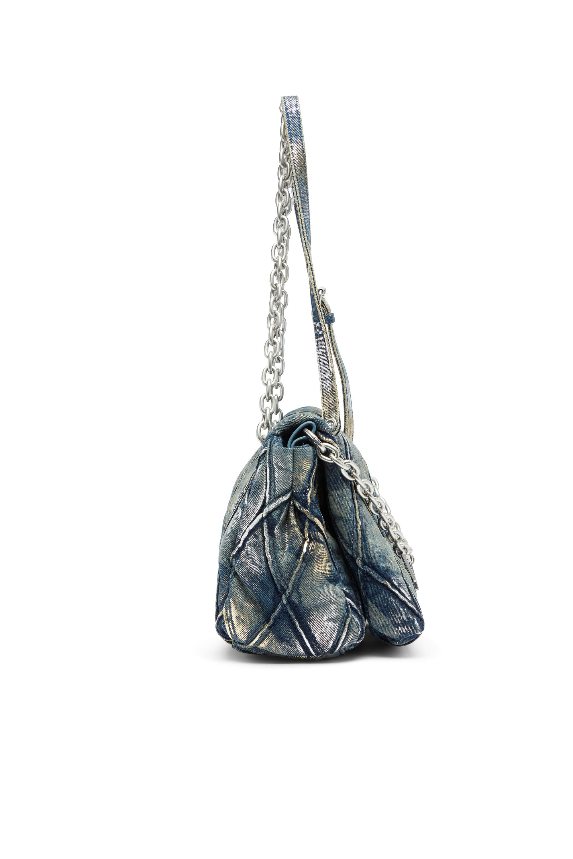 Women's Charm-D - Shoulder bag in metallic-foil denim | Blue