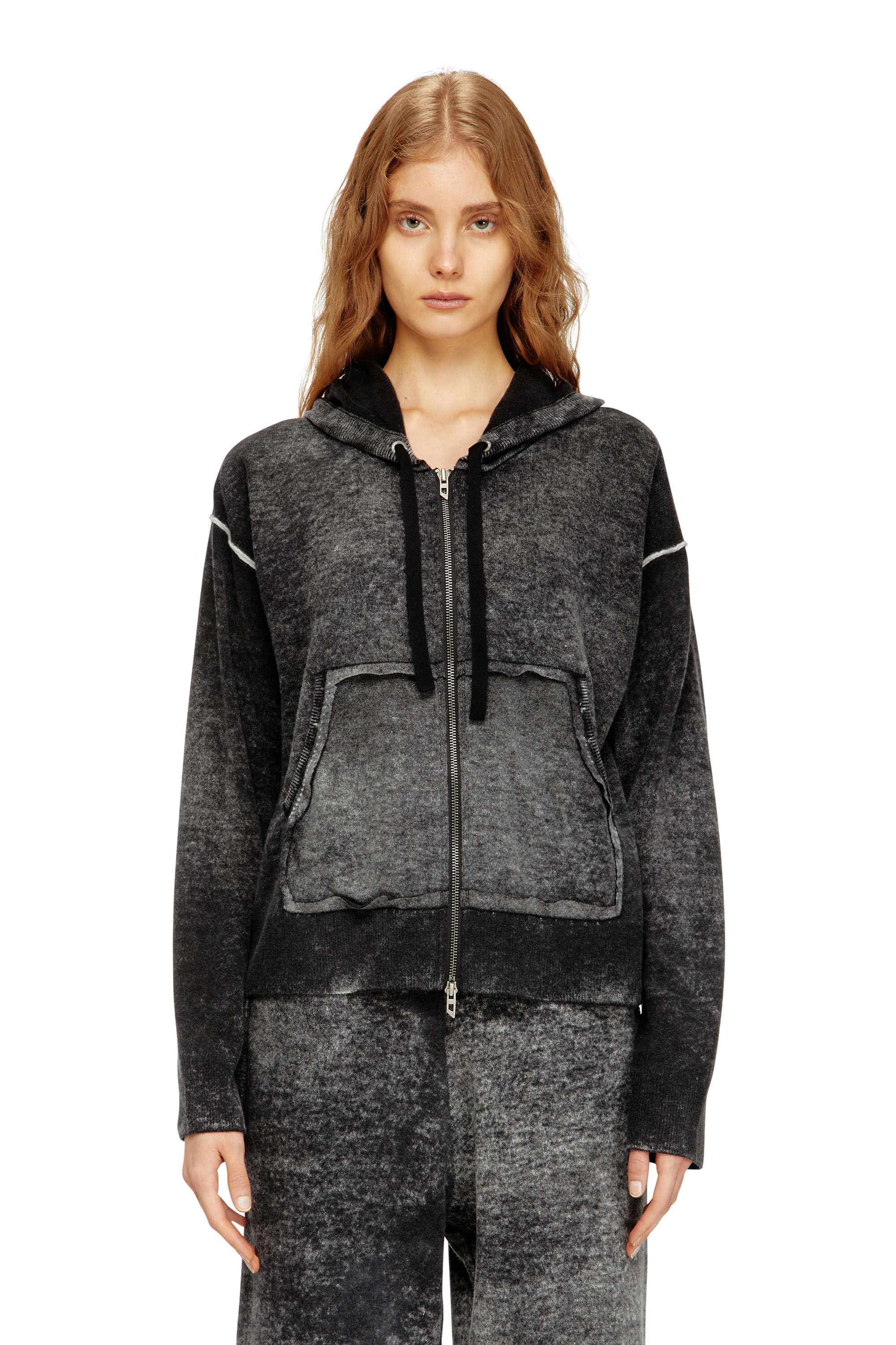 Women's Reverse-print hooded cardigan in wool | Multicolor | Diesel