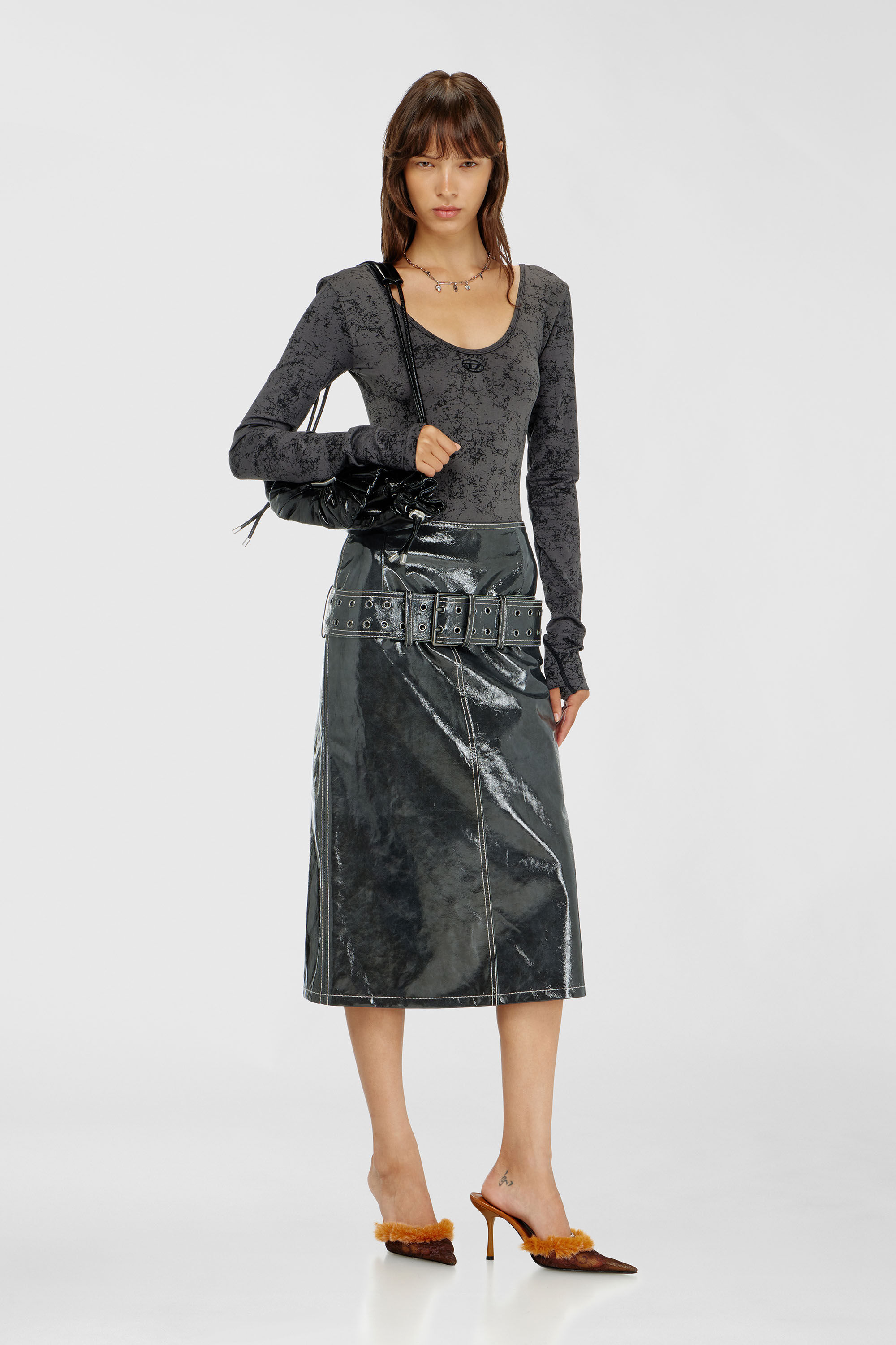 Diesel - IONNA-UTLT, Body de espalda abierta con print utilitario Mujer in Negro - 5