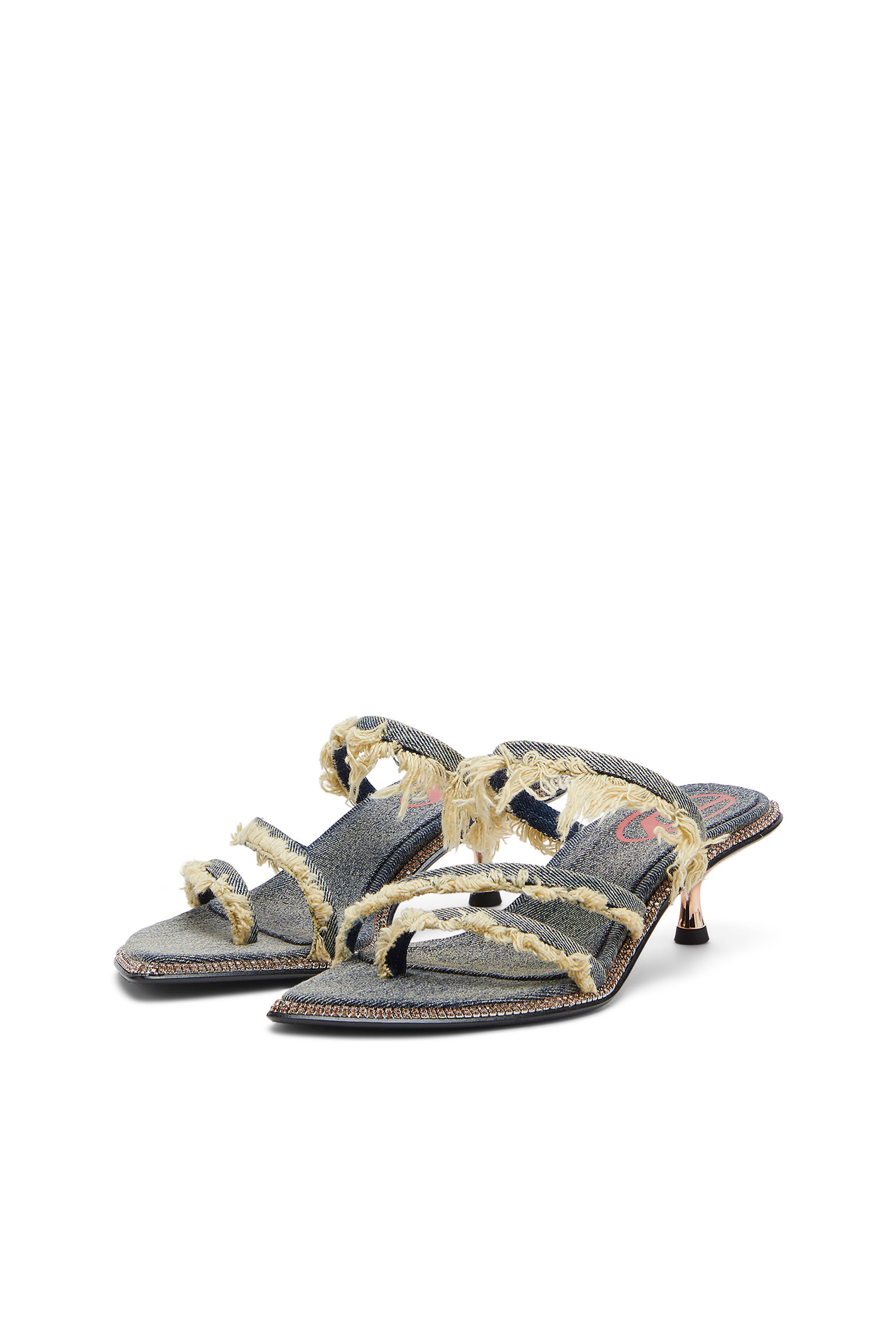 Diesel - D-HAVANNA KITTIE, Female's D-Havanna Kittie-Frayed-denim mules with crystals in Blue - 9