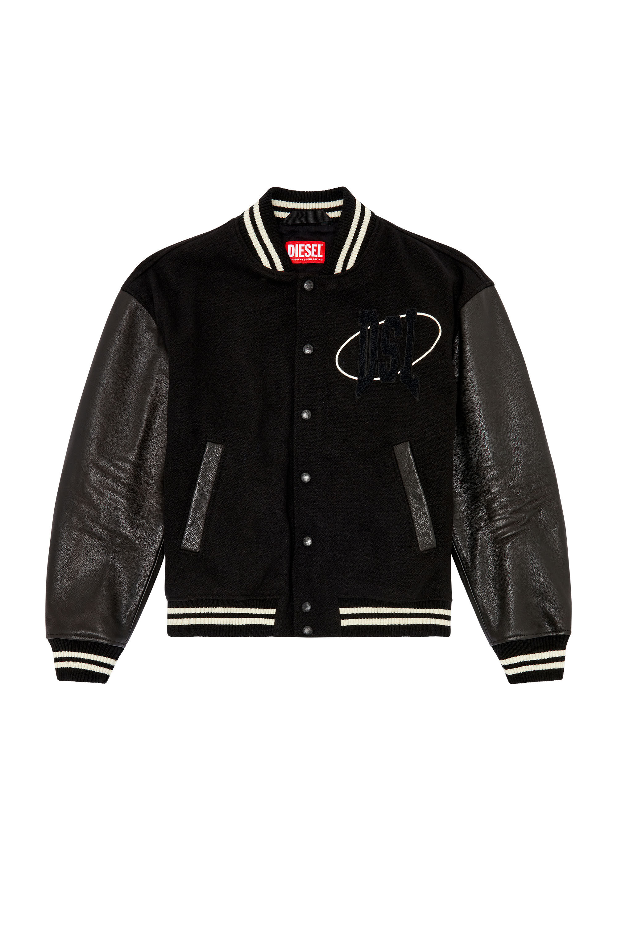 Diesel - L-FRANZ-PATCH, Male's Varsity bomber jacket in wool and leather in Black - 2