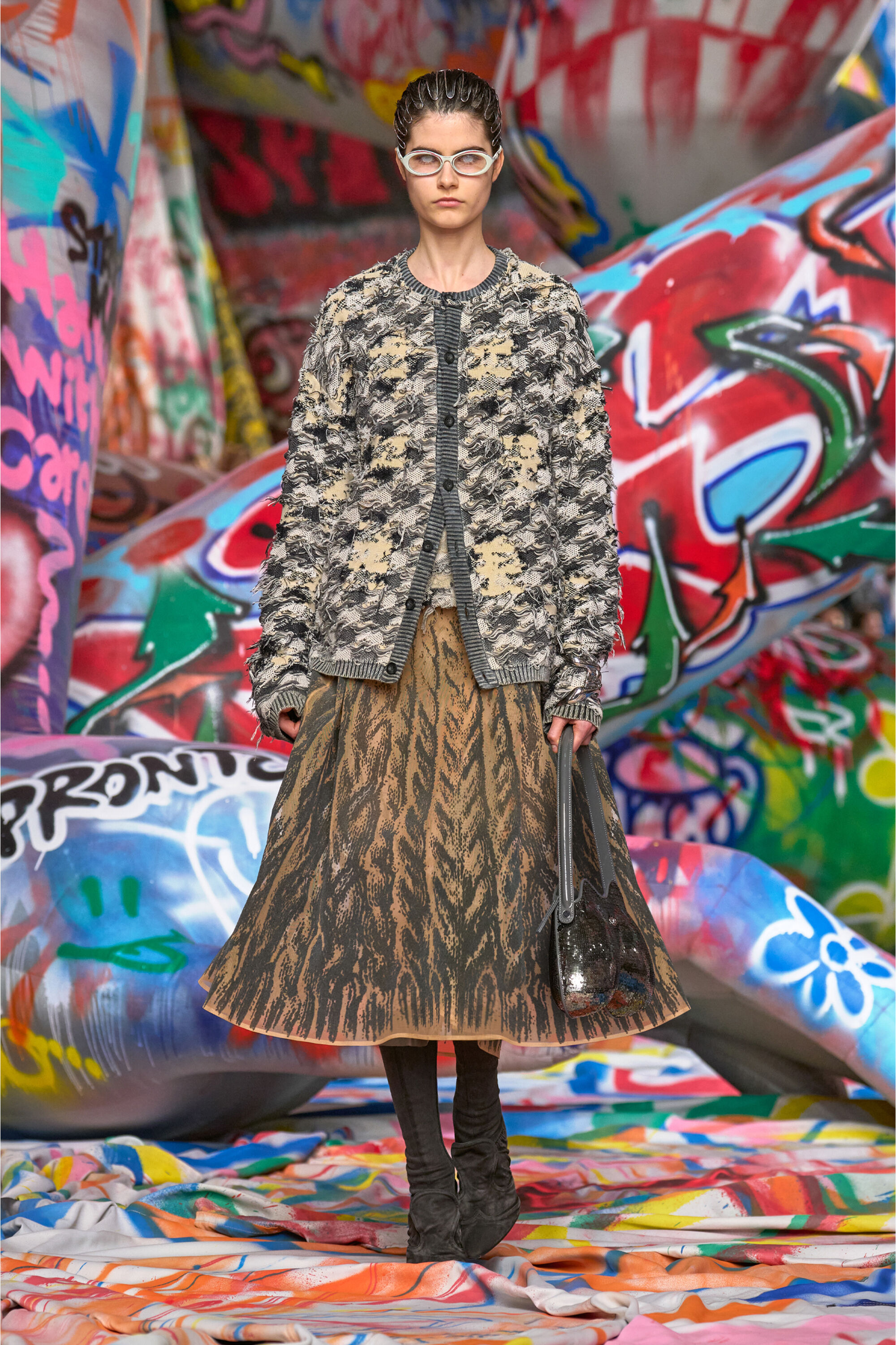 Diesel - O-RIUNDA, Woman's Sheer skirt in rigid printed tulle in Grey - 5