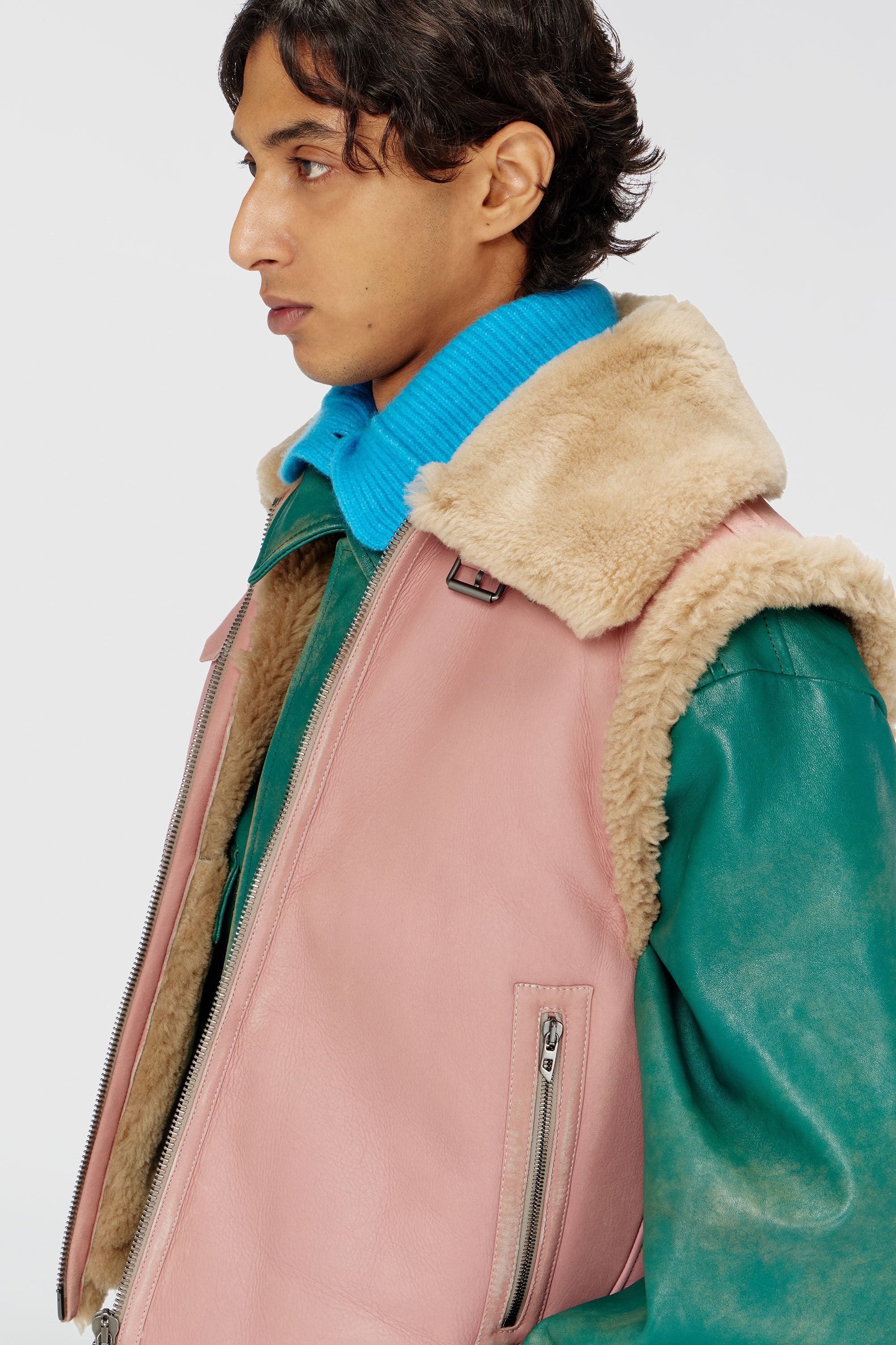 Diesel - L-HONT, Gilet en cuir shearling Homme in Rose - 4