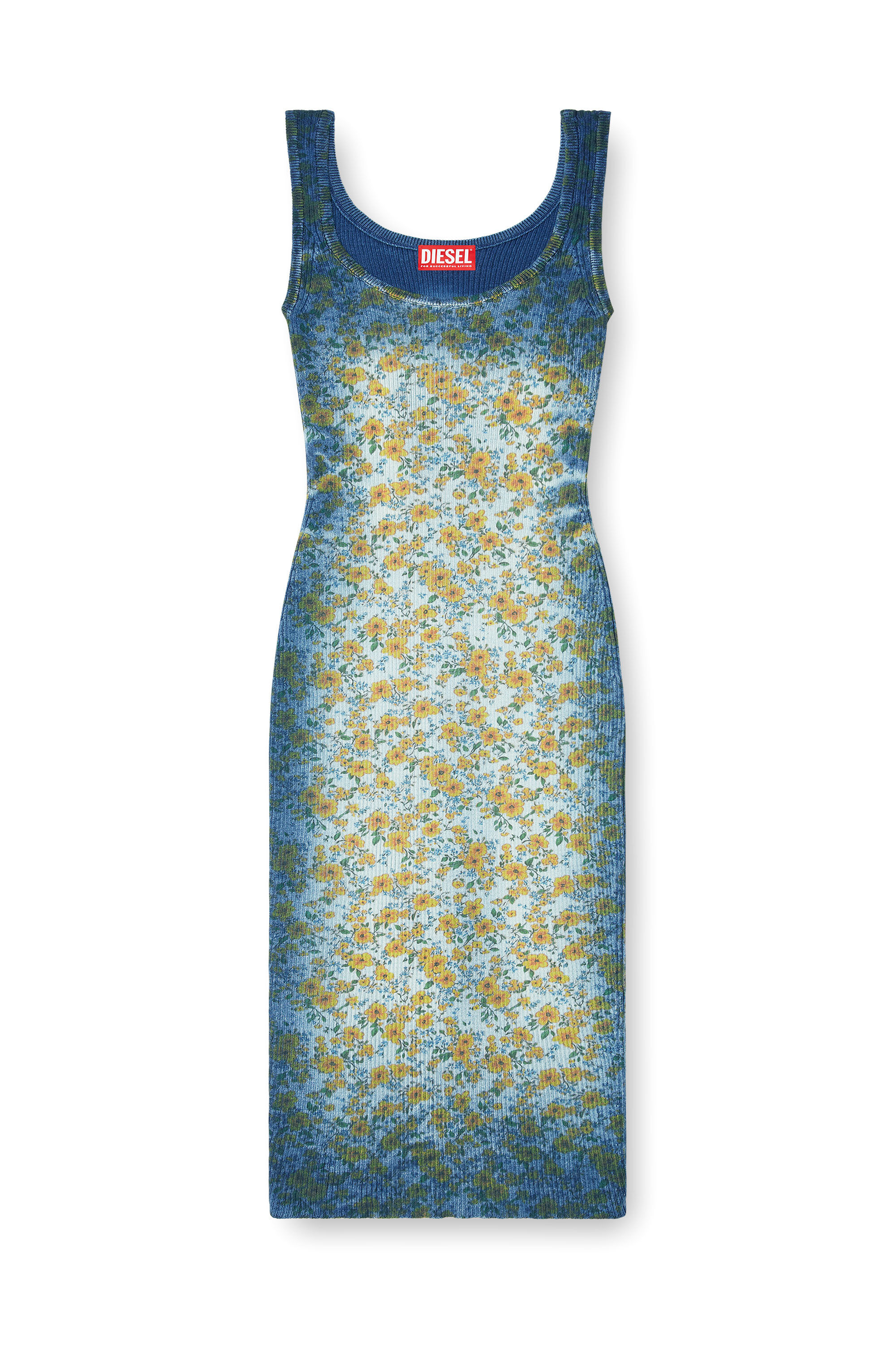 Diesel - M-EGITA, Vestido midi de canal&eacute; con efecto de rayos X floral Mujer in Azul marino - 2