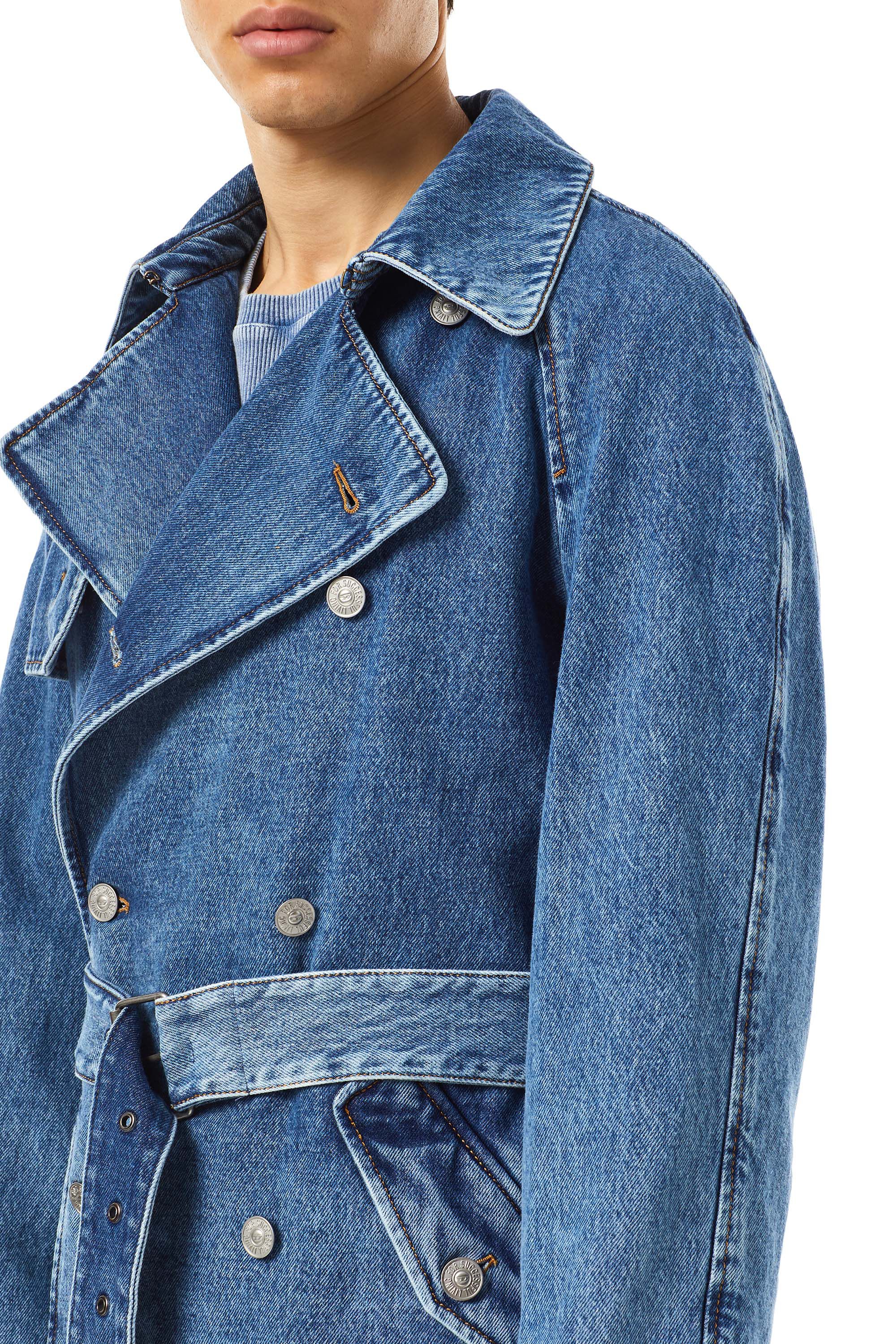 Diesel - D-DELIRIOUS DOUBLE BREASTED TRENCH COAT, Unisex's Trench coat in denim in Medium Blue - 4