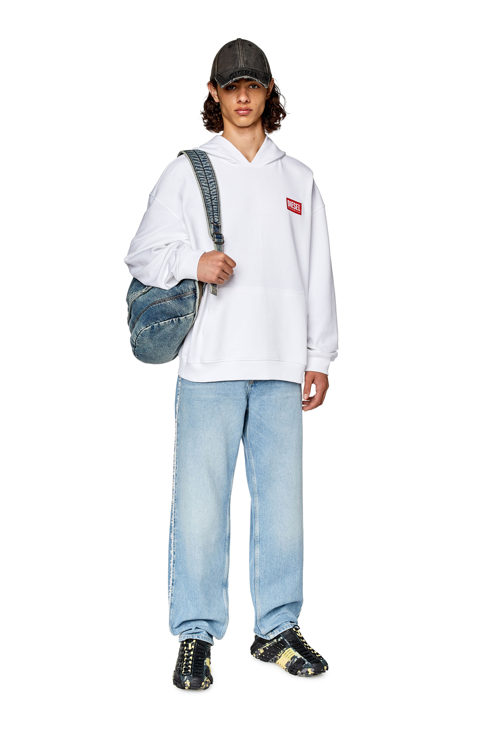 Diesel - S-NLABEL-HOOD-L1, Male's Oversized hoodie with logo patch in White - 1