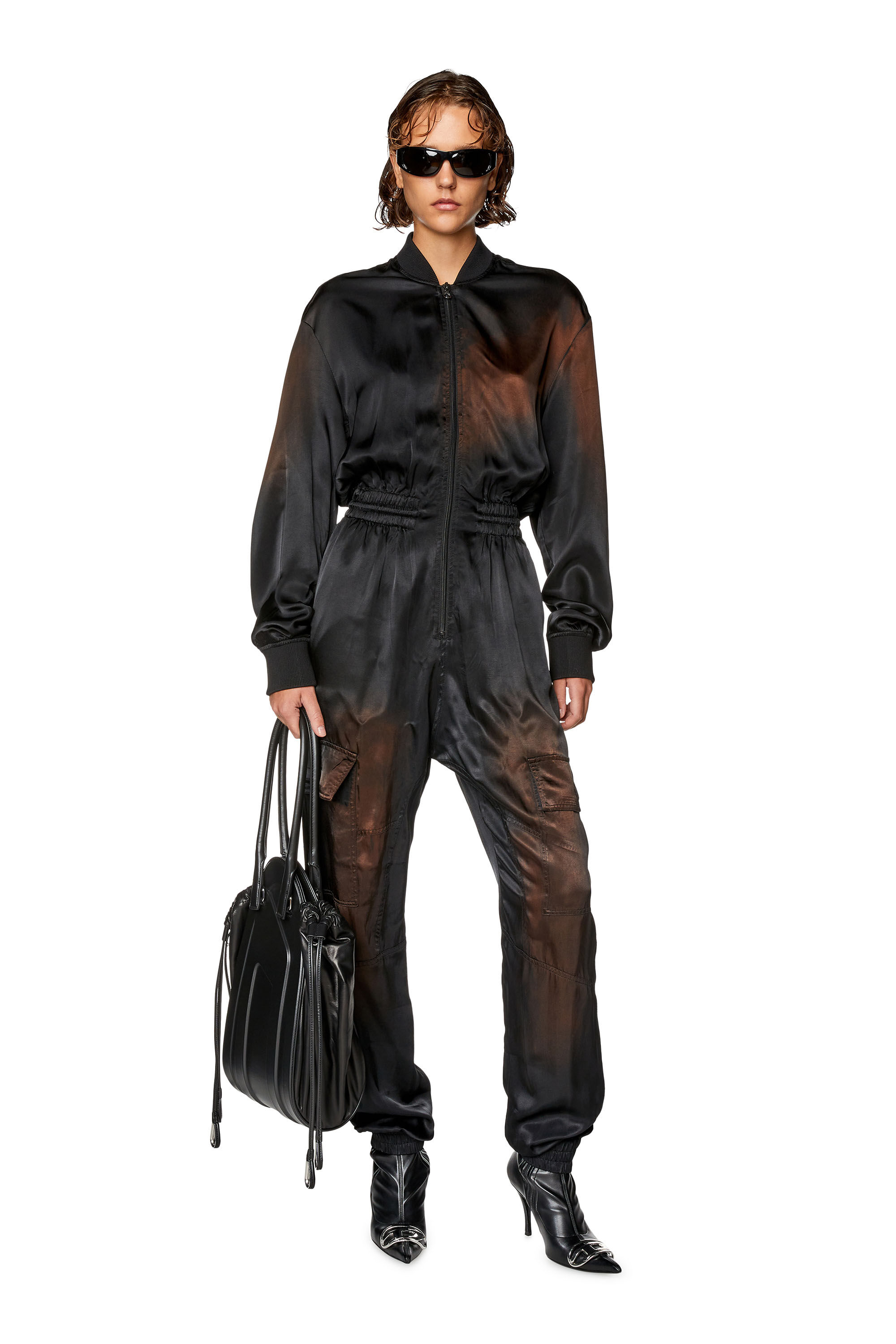 Diesel - J-VENUS, Female's Jumpsuit in solarised satin in Black - 1