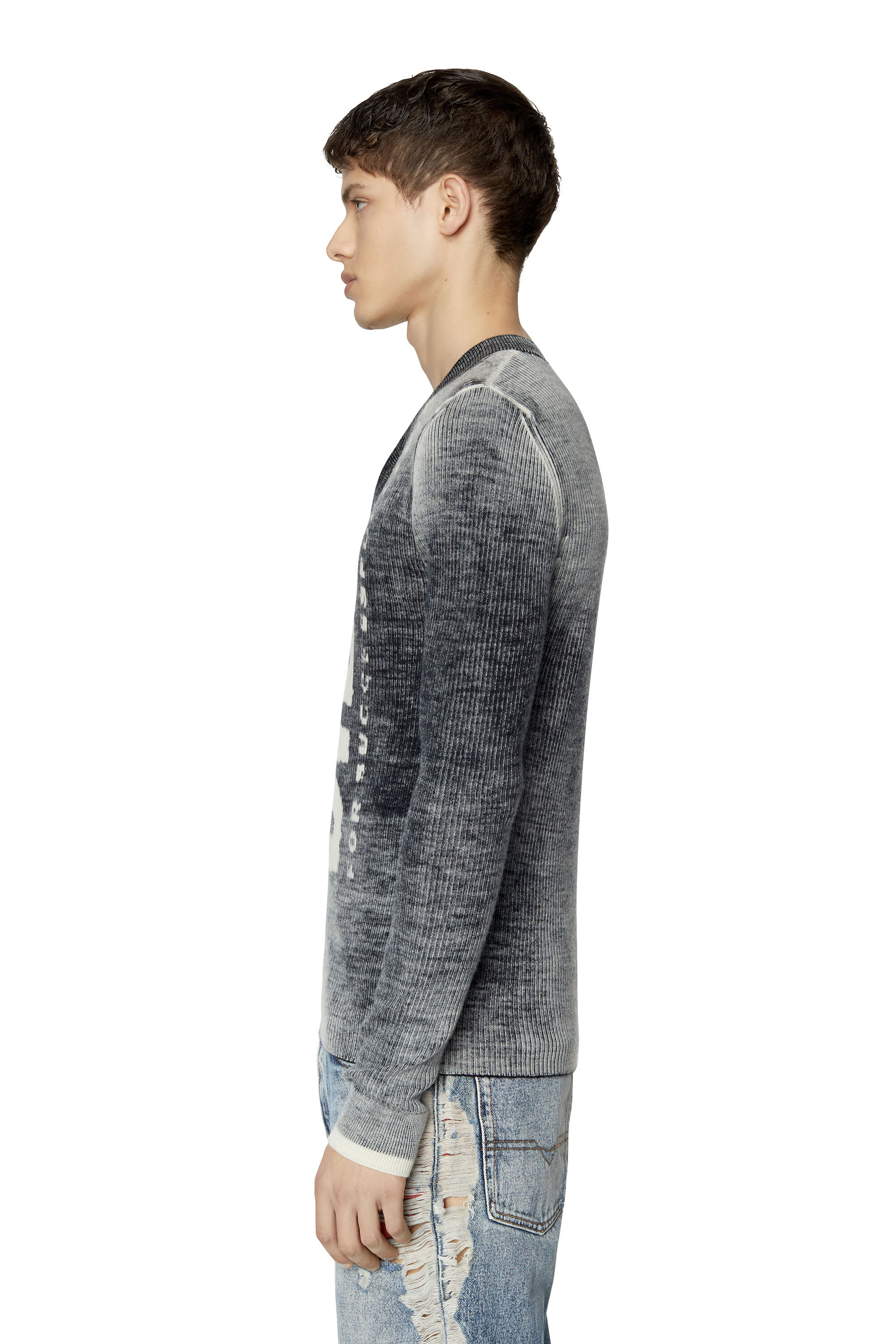 Diesel - K-ATULLUS, Male's Printed wool jumper with logo in Black - 6