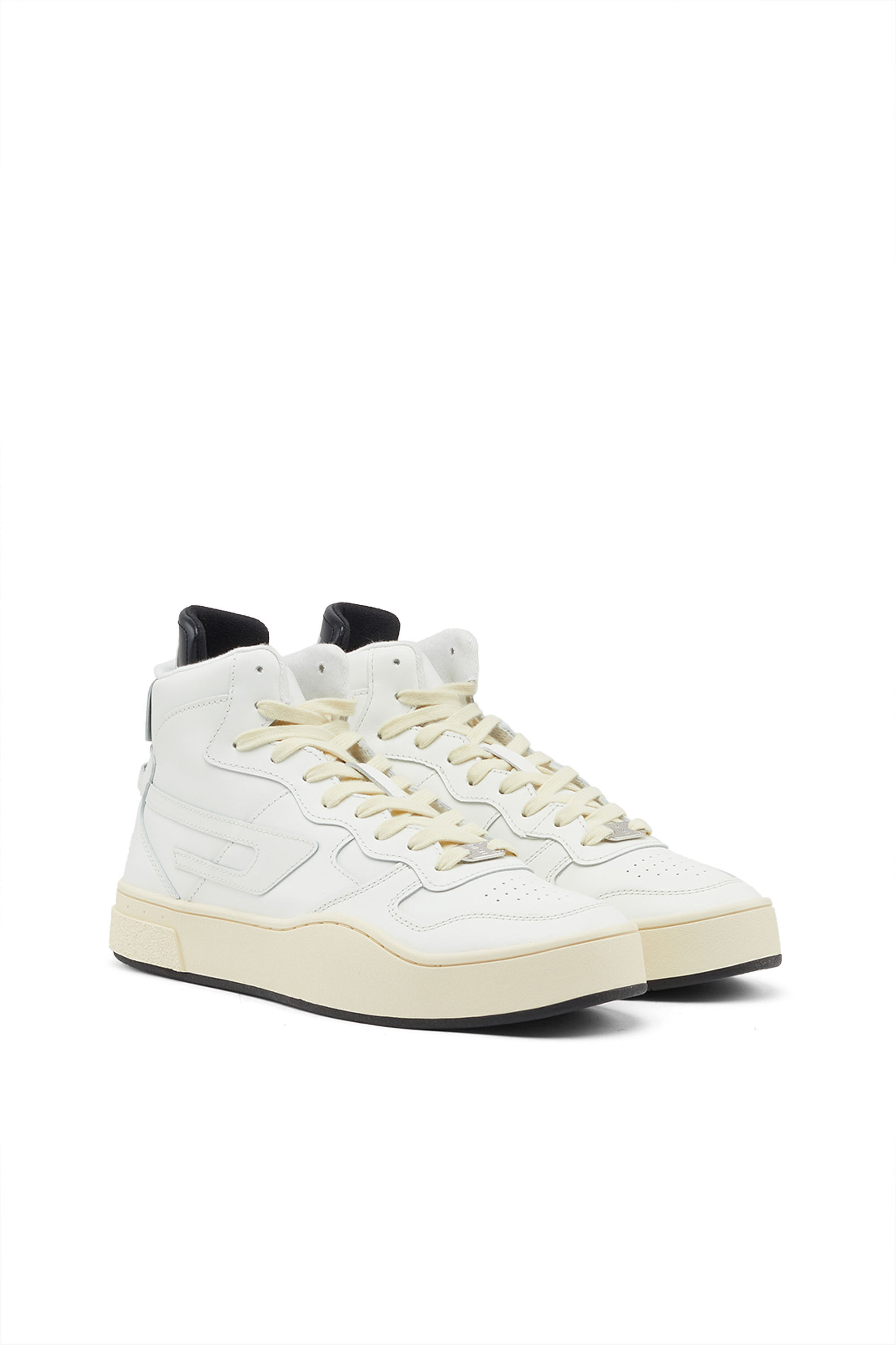 Diesel - S-UKIYO MID, Male's Leather high-top sneakers with D logo in White - 2