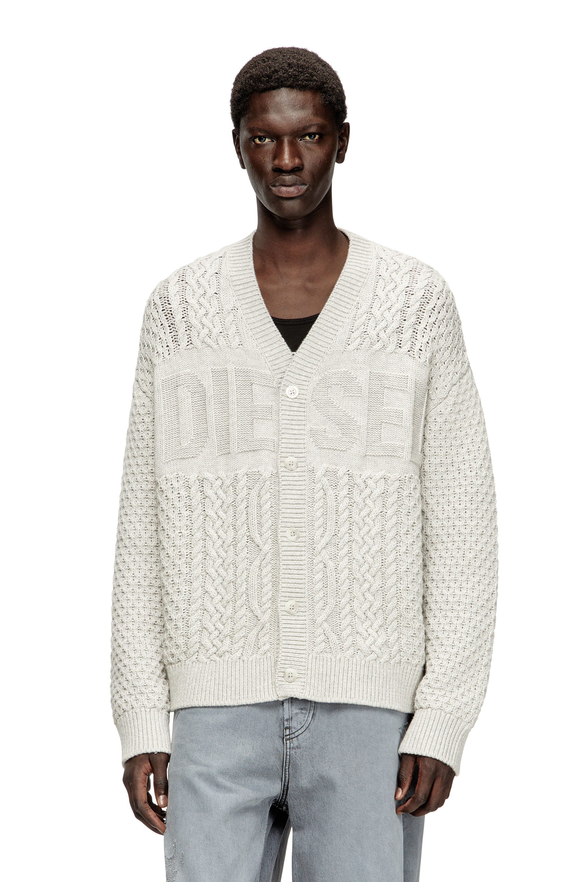 Men's Cable-knit cardigan with Diesel logo | Grey | Diesel
